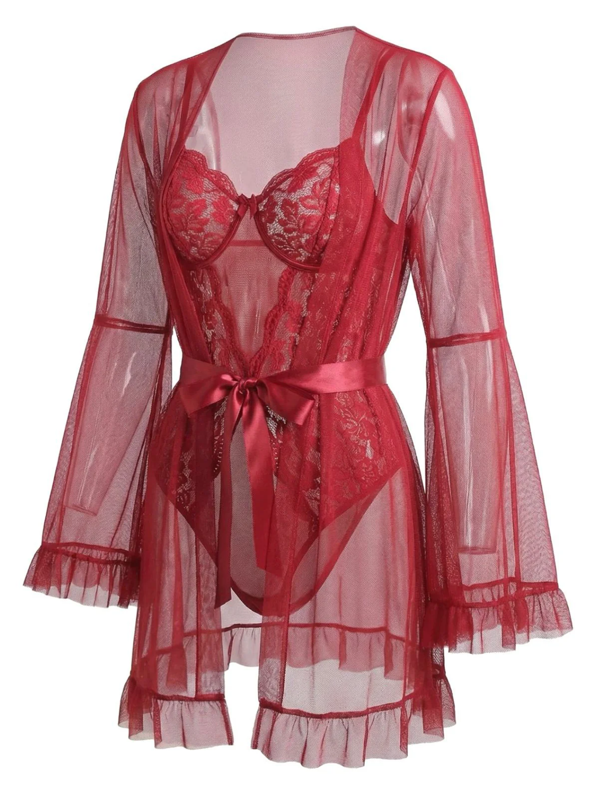 1960er Solide Transparent Spitze Patchwork Nachtwäsche Set - Image 2