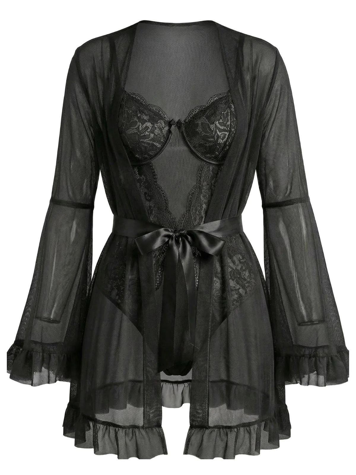 1960er Solide Transparent Spitze Patchwork Nachtwäsche Set - Image 7