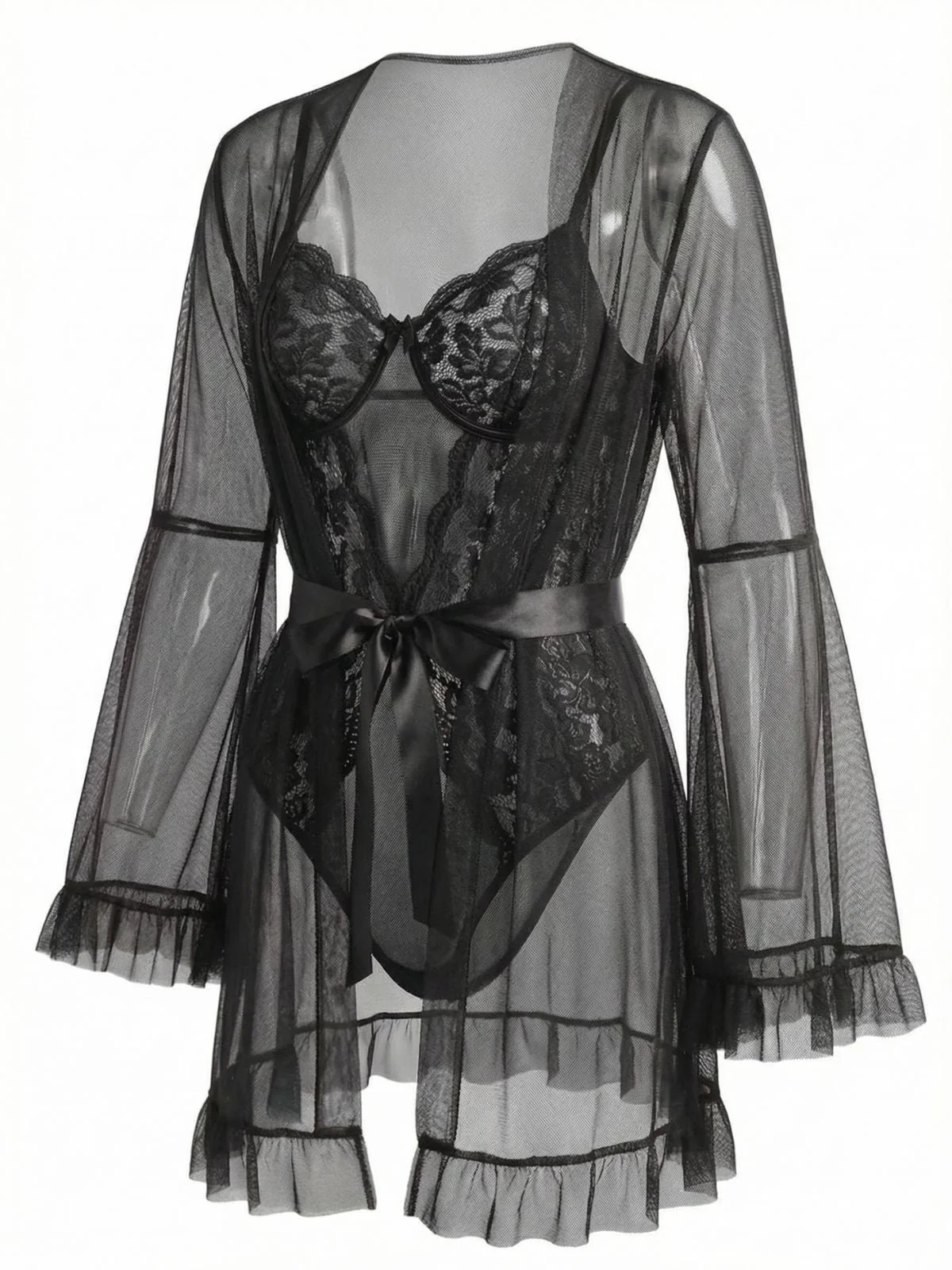 1960er Solide Transparent Spitze Patchwork Nachtwäsche Set - Image 8