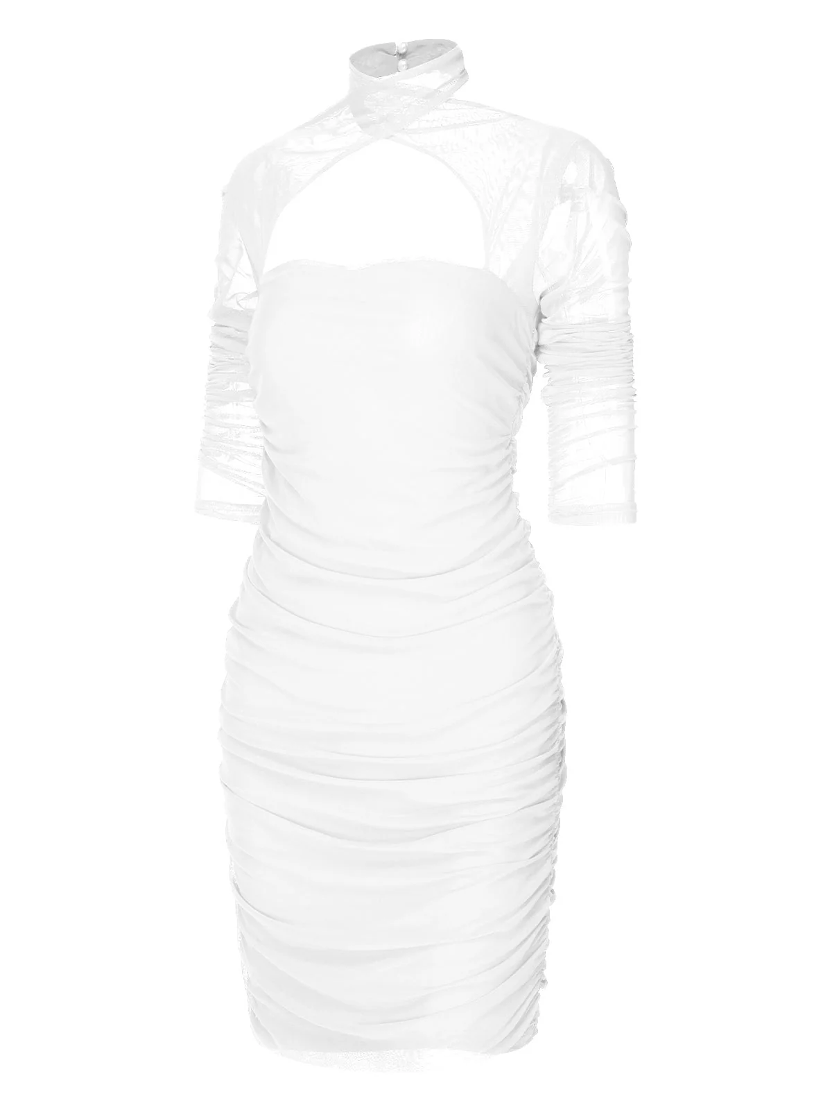 1960er Solide Transparentes Falten Halter Enges Kleid - Image 10