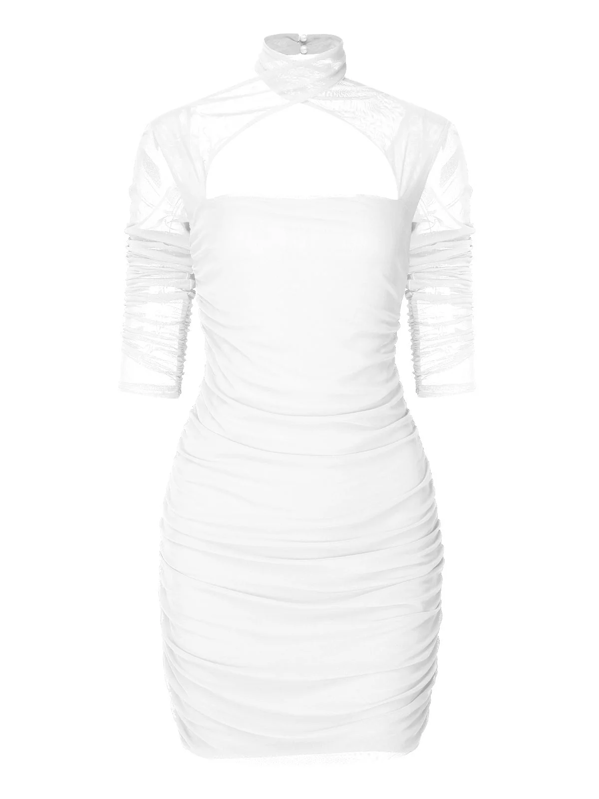 1960er Solide Transparentes Falten Halter Enges Kleid - Image 9