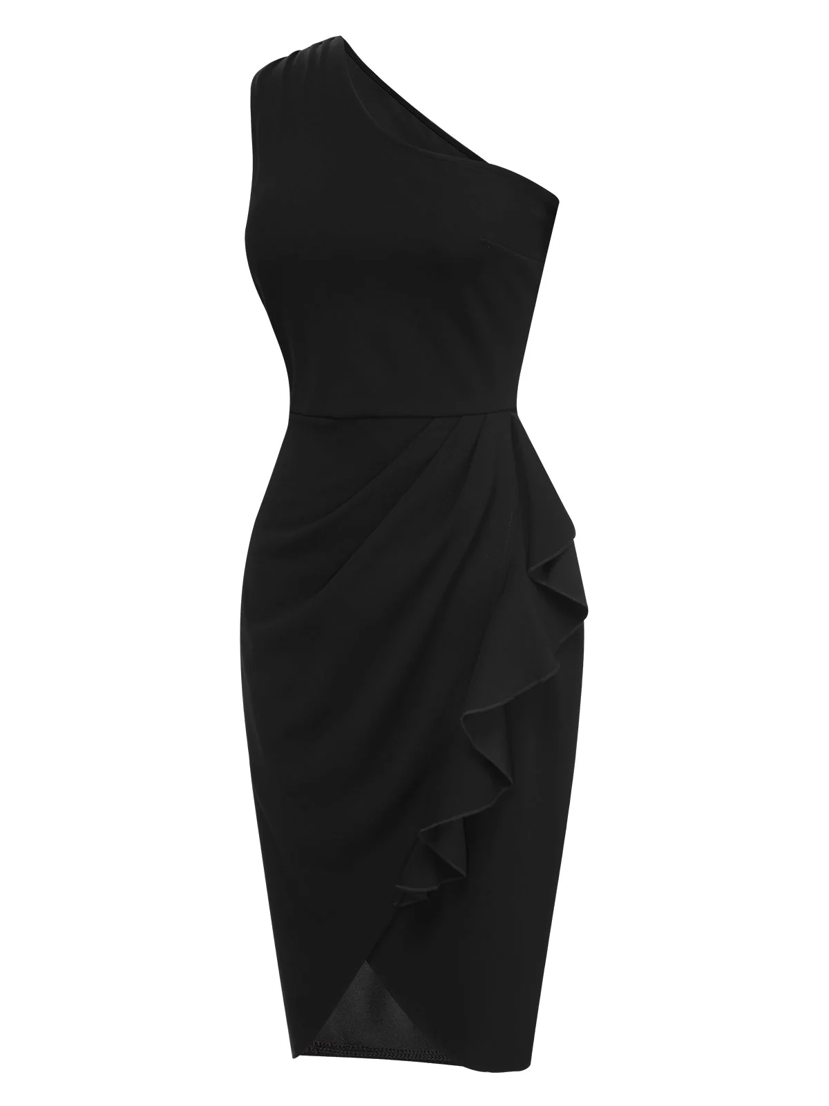 1960er Solide Tulpensaum Rüschen Eine Schulter Kleid - Image 2