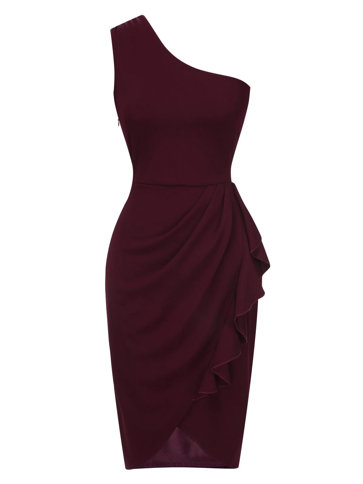 1960er Solide Tulpensaum Rüschen Eine Schulter Kleid - Image 5