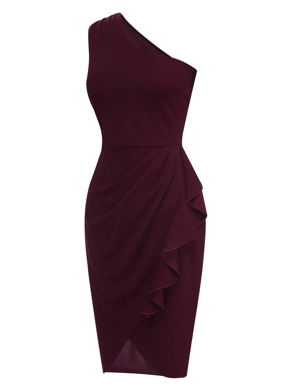 1960er Solide Tulpensaum Rüschen Eine Schulter Kleid - Image 6