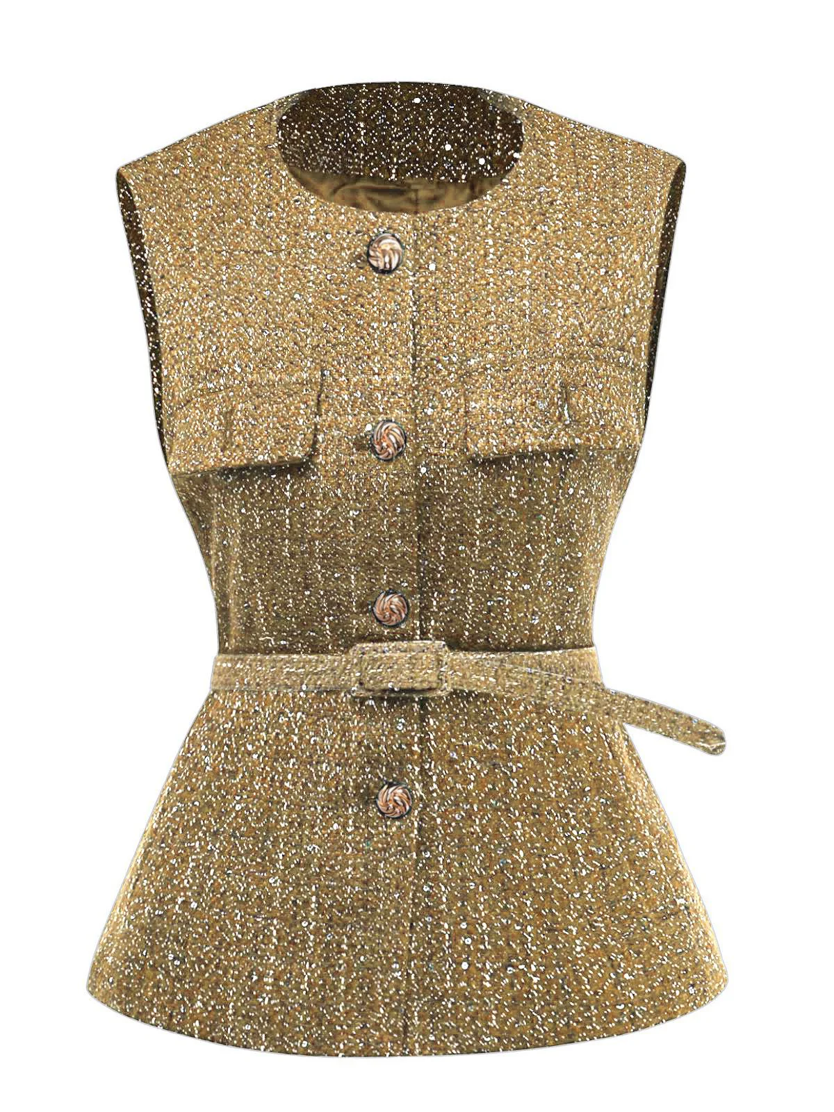 1960er Solide Tweed Knopf Gürtel Weste - Image 8
