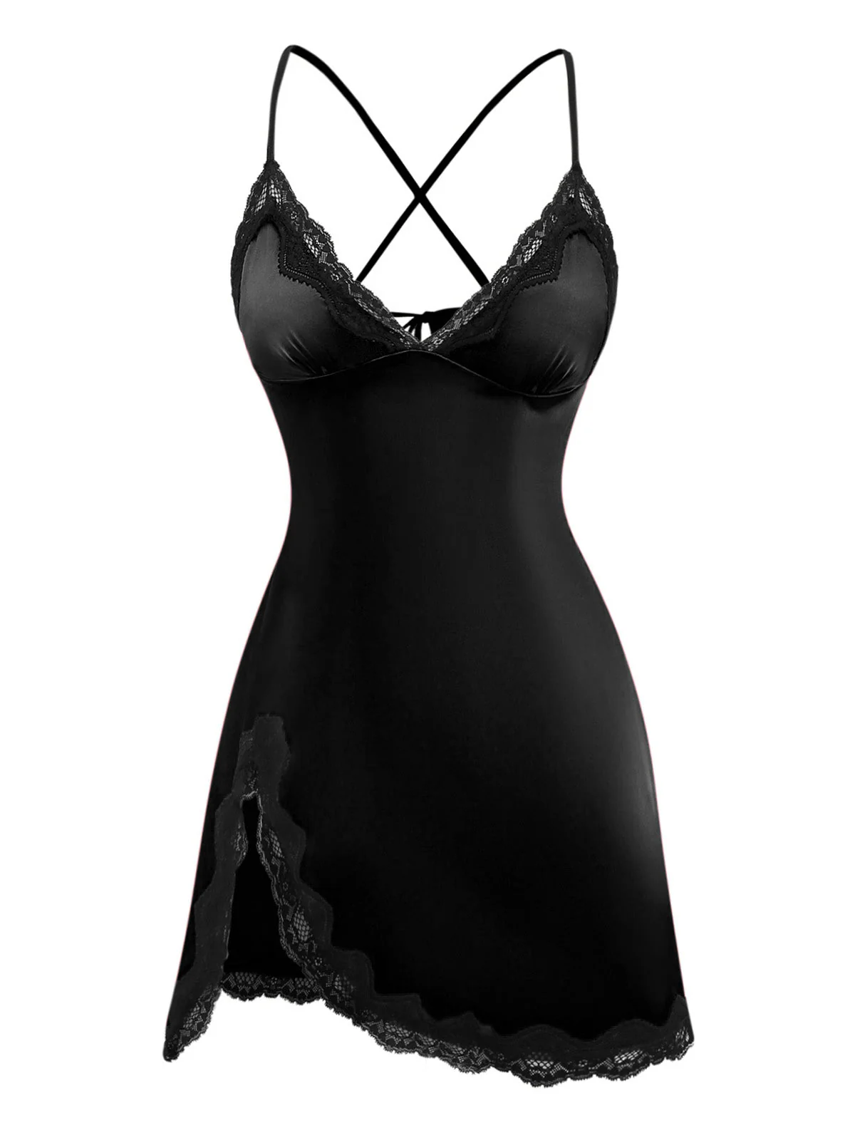 1960er Spaghetti Träger Satin Spitze Nachthemd - Image 6