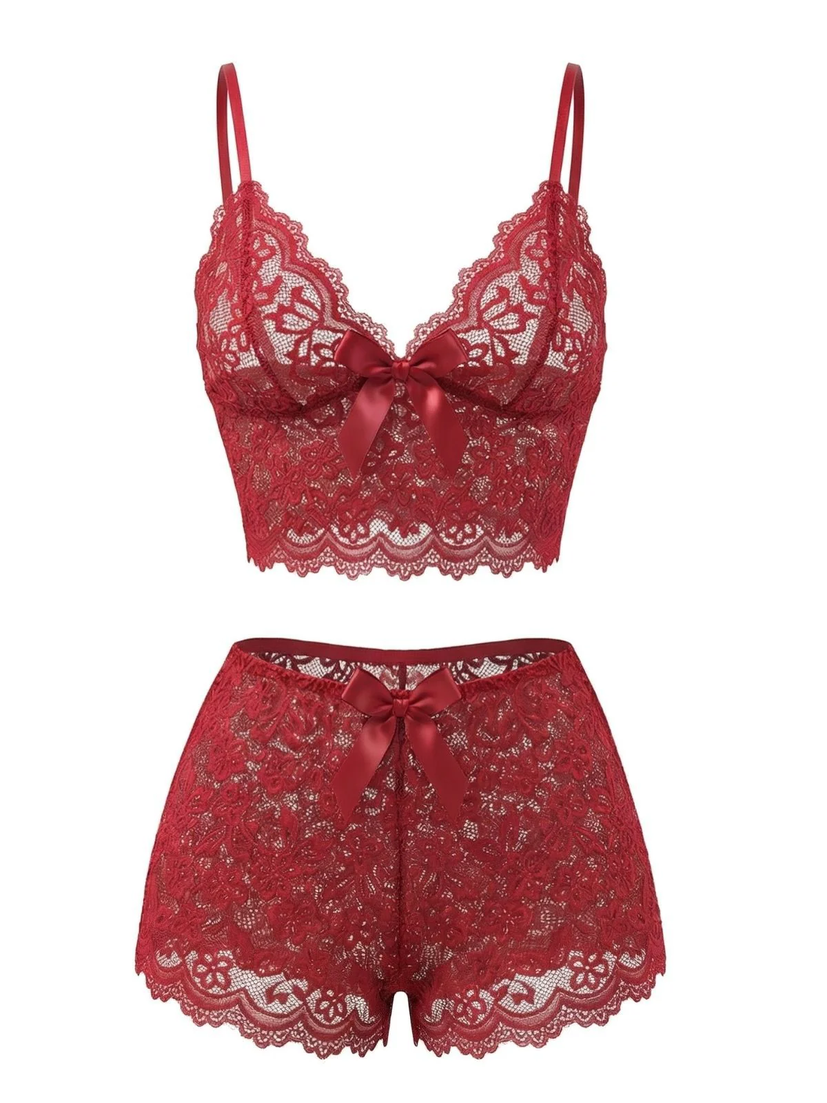 1960er Spaghetti Träger Spitze Blumen Bogen Pyjama Set - Image 2