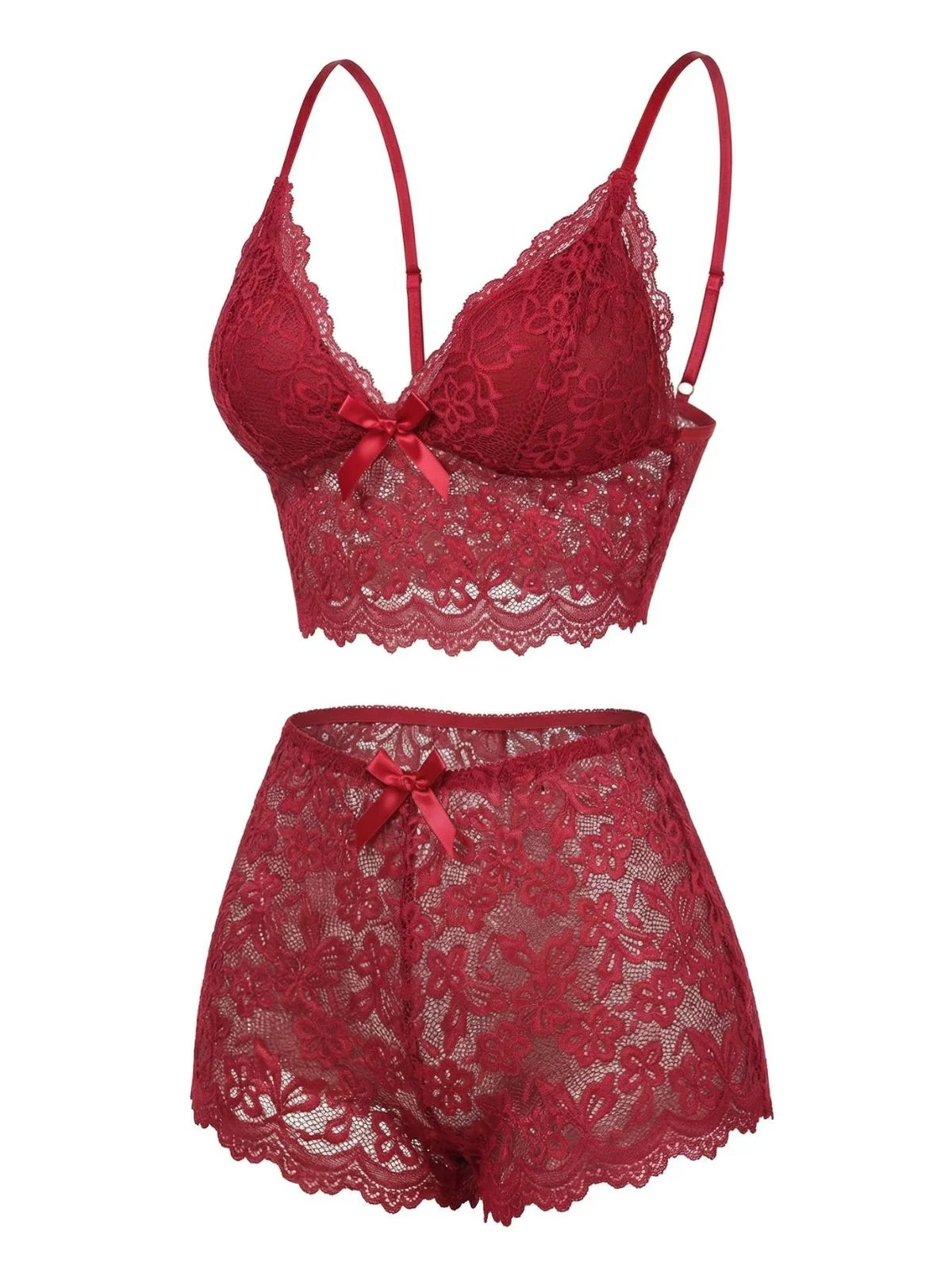 1960er Spaghetti Träger Spitze Blumen Bogen Pyjama Set - Image 3