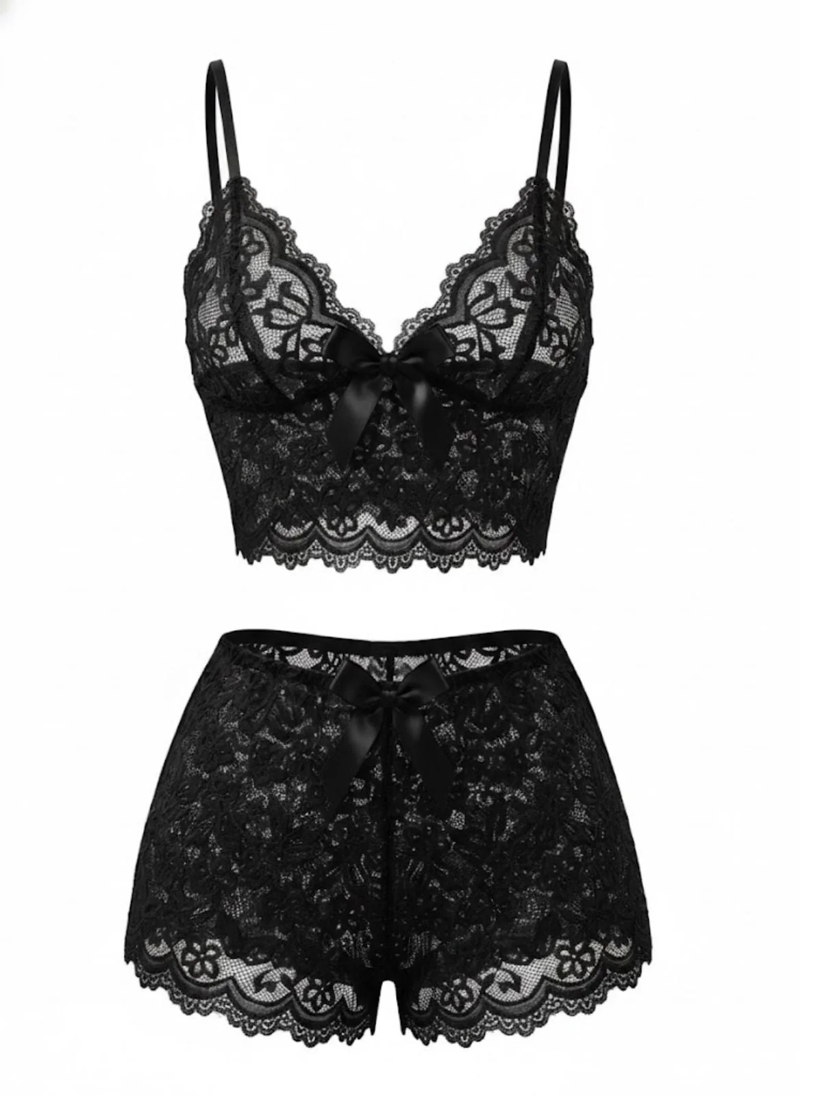 1960er Spaghetti Träger Spitze Blumen Bogen Pyjama Set - Image 5