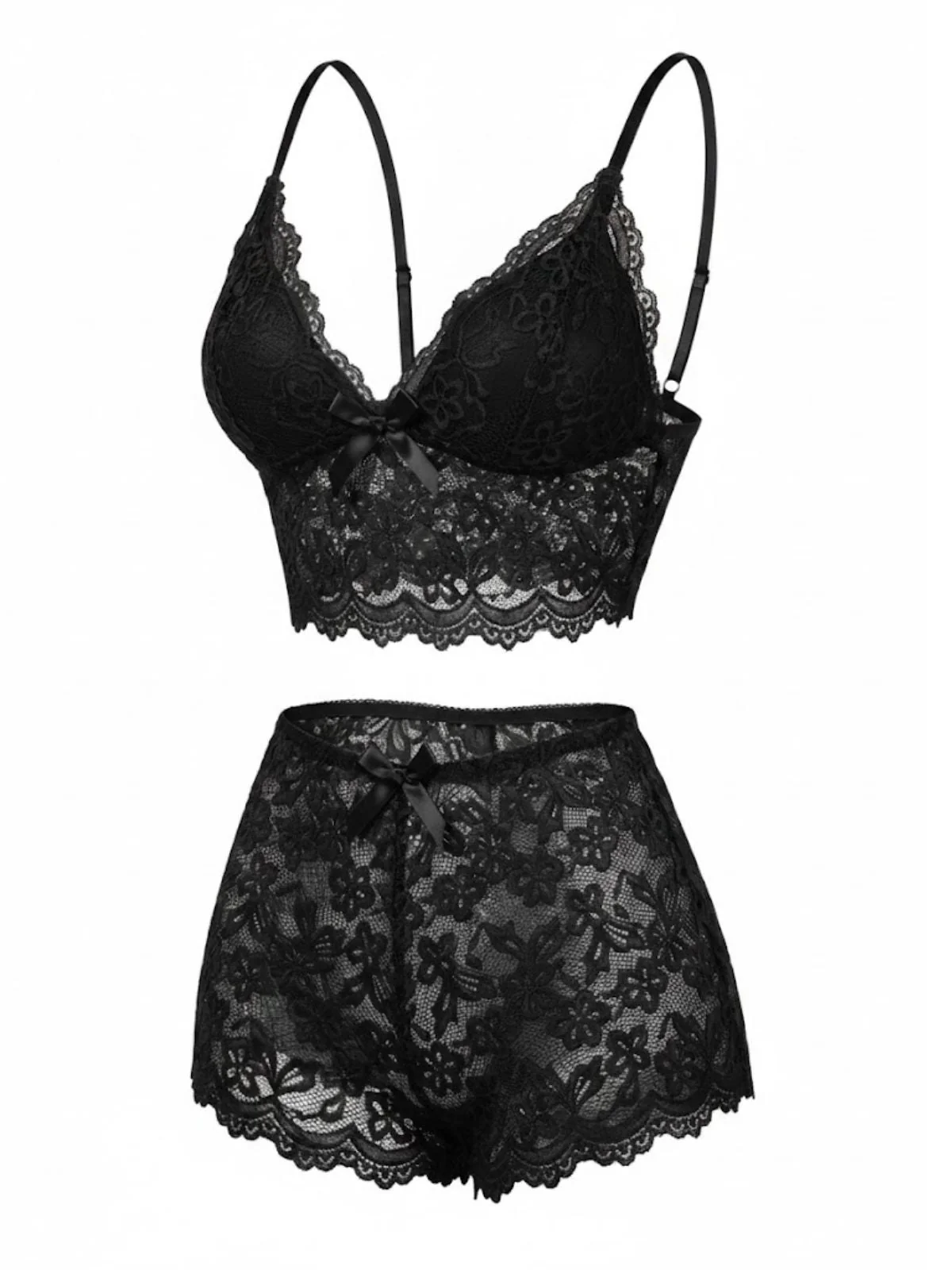 1960er Spaghetti Träger Spitze Blumen Bogen Pyjama Set - Image 6