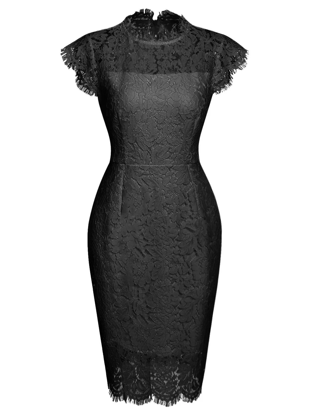 [CZ Lager] 1960er Blumen Spitze Einfarbig Bleistift Kleid - Image 4