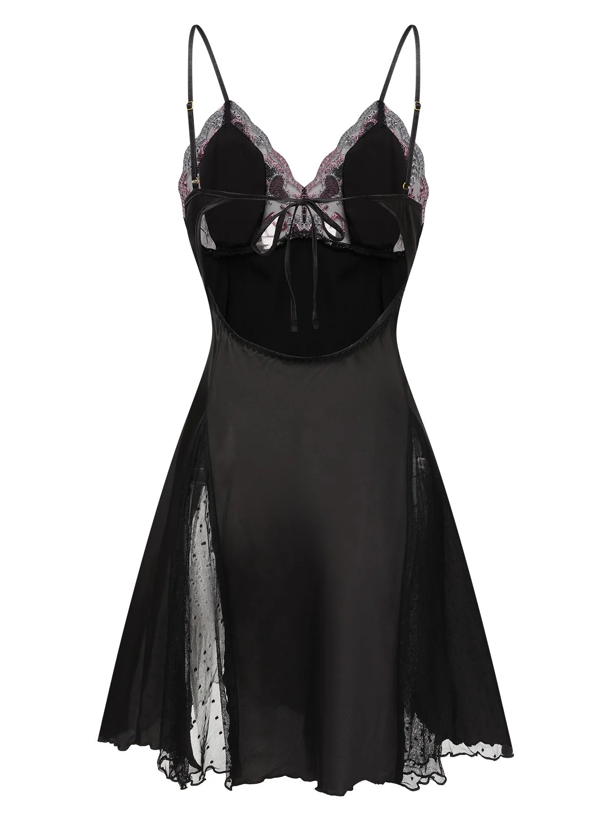 1960er Spitze Spaghetti Träger Satin Nachthemde - Image 4