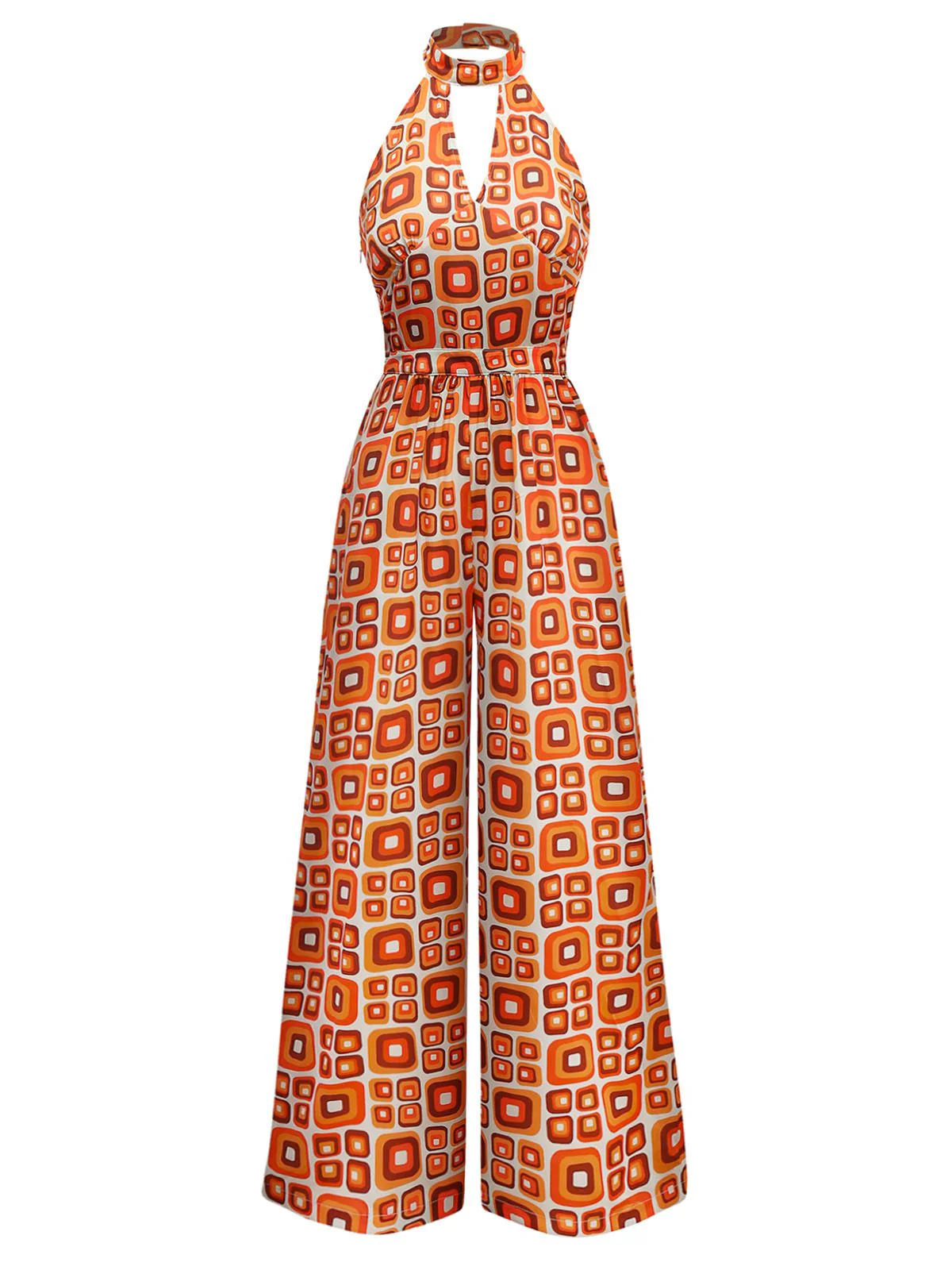 60er Jumpsuit mit Stehkragen und geometrischem Muster, Hippie-Stil - Image 2