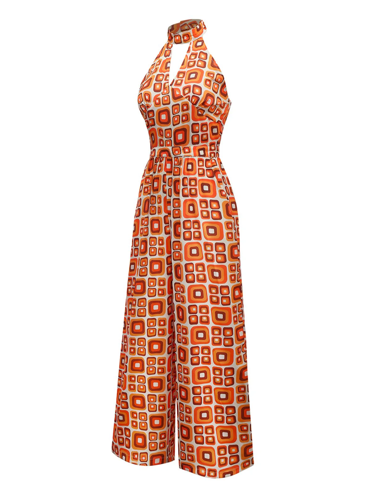 60er Jumpsuit mit Stehkragen und geometrischem Muster, Hippie-Stil - Image 3