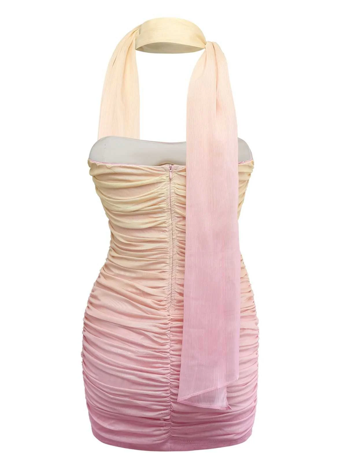 1960er Trägerlos Gradient Gerüschtes Enges Kleid Mit Schal - Image 2