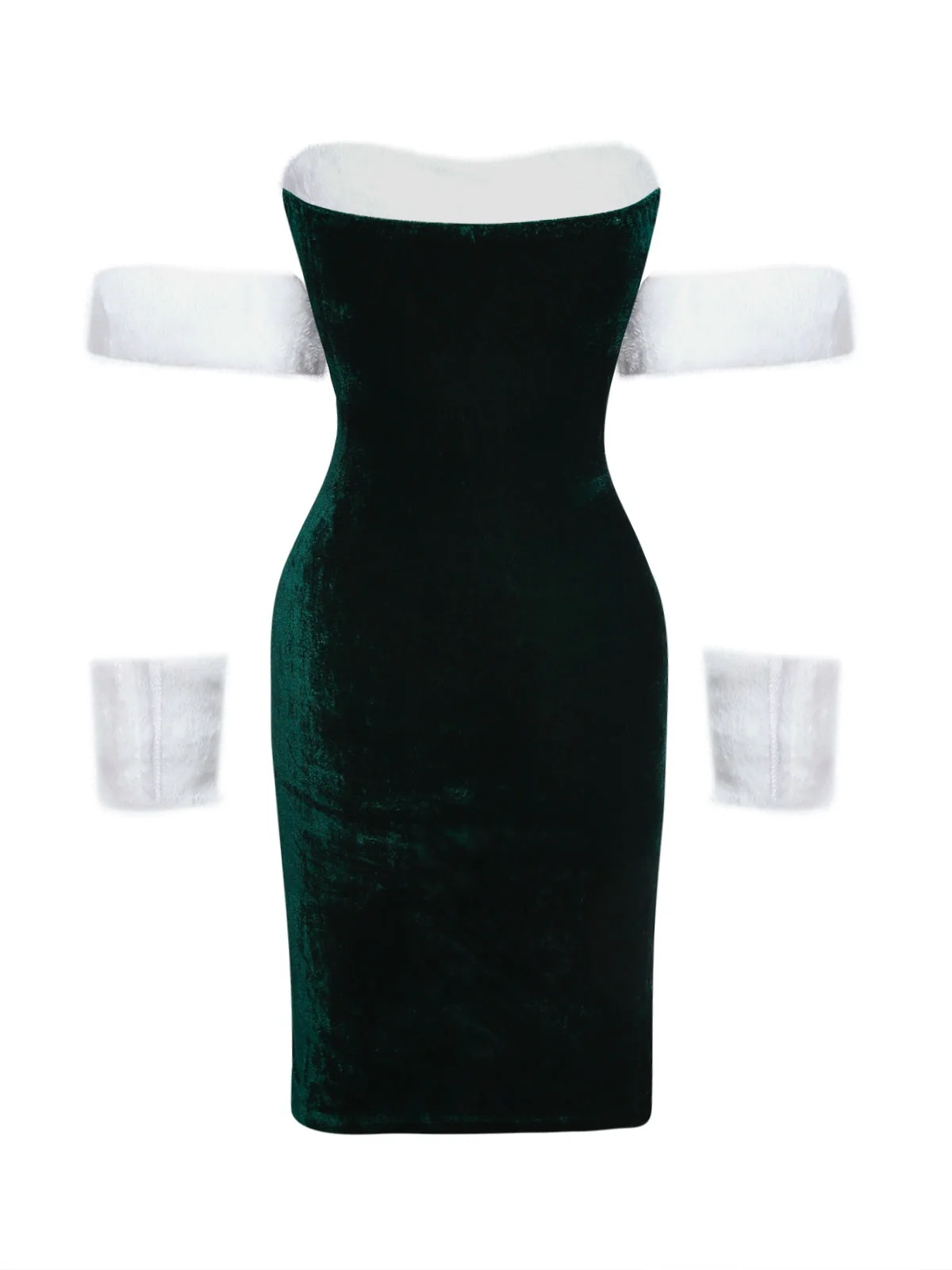 1960er Trägerlos Samt Weihnachten Pelzbesatz Bogen Kleid Set - Image 3