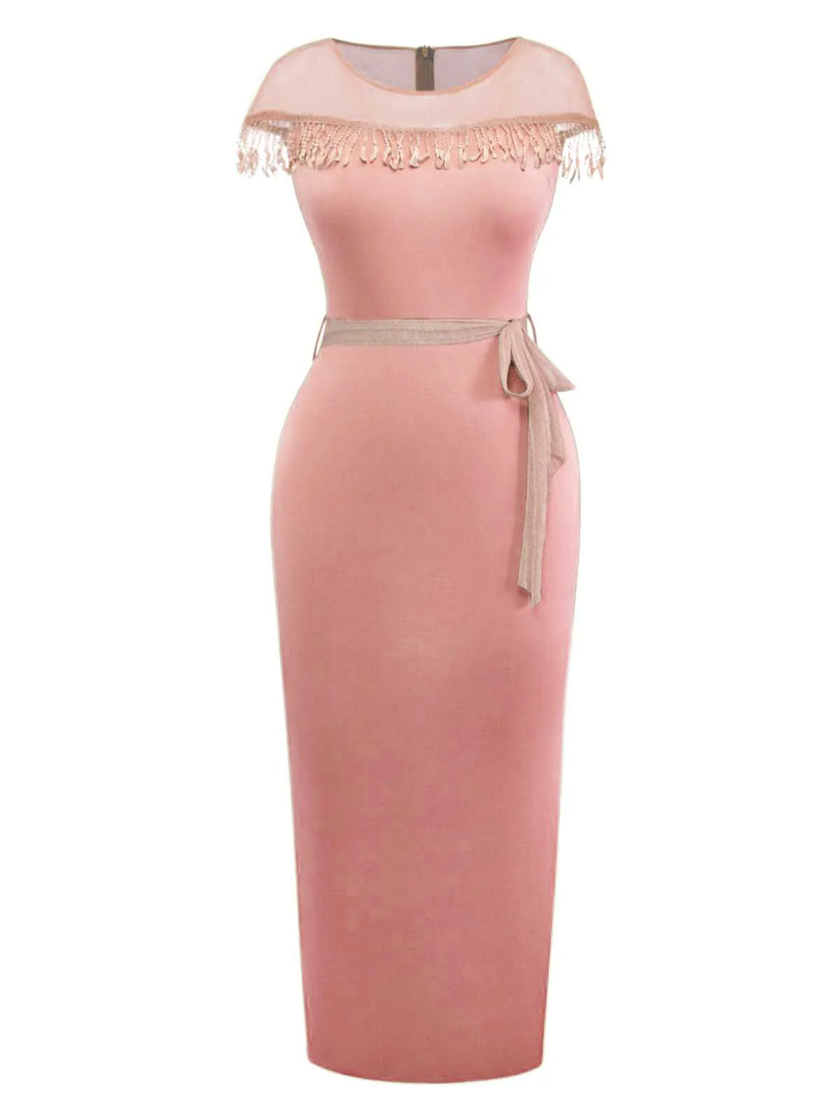 1960er Transparente Fransen Gürtel Enges Kleid - Image 3