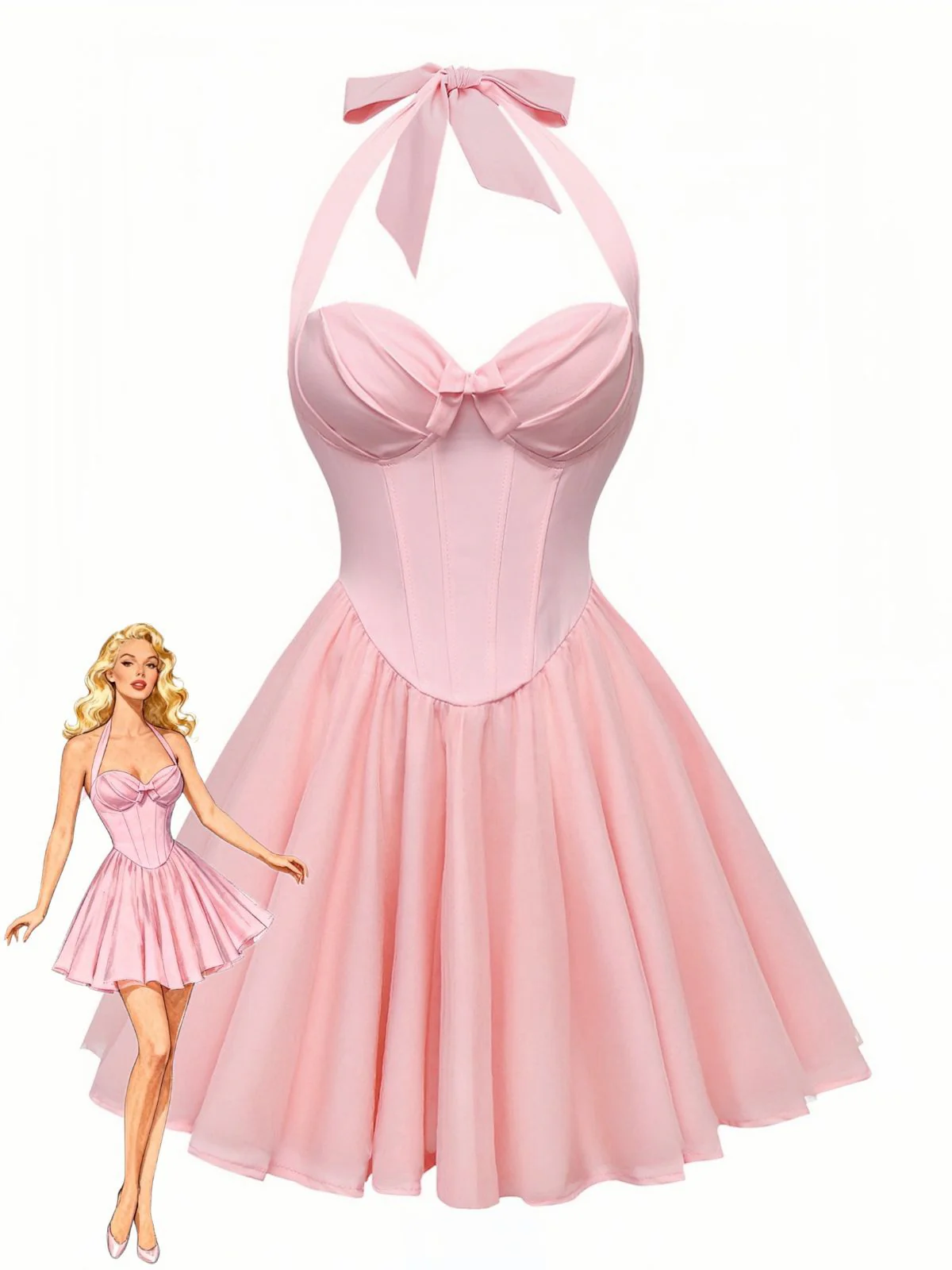 1960er Uni Halter Bindeband Fischgräten Tutu Kleid