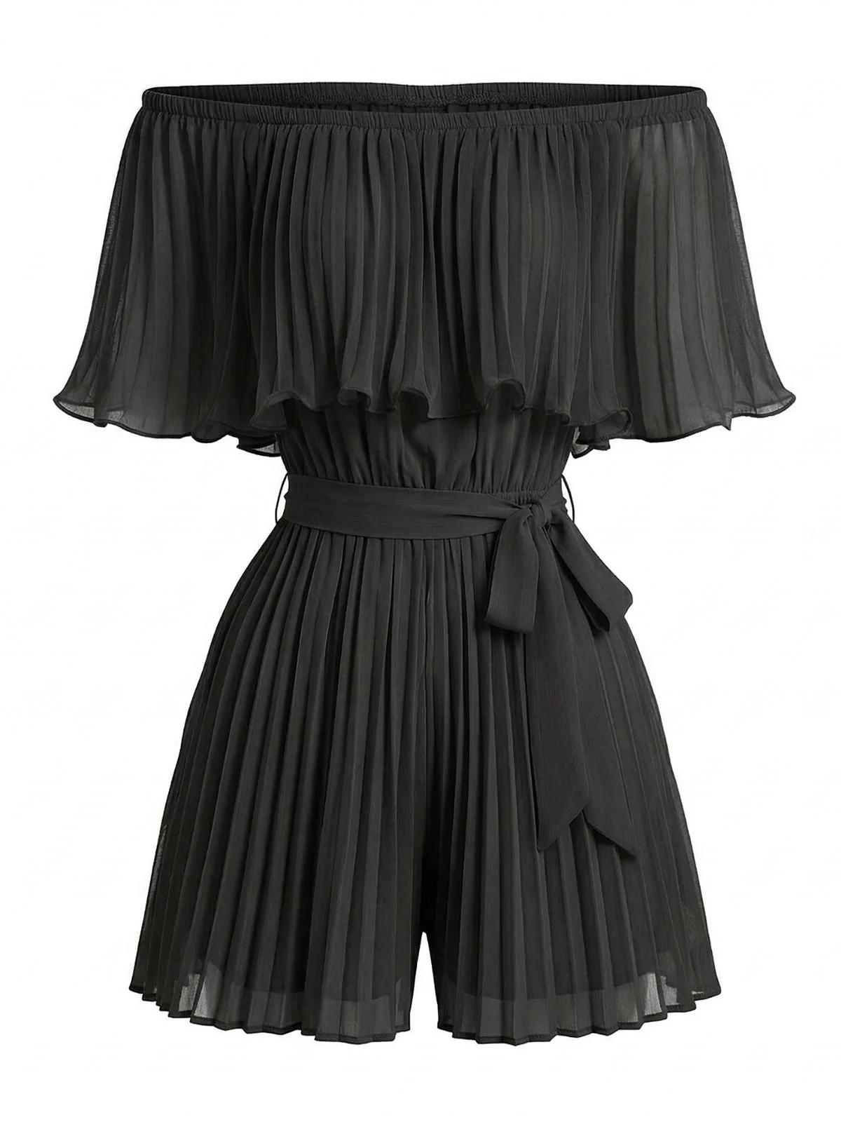1960er Uni Schulterfrei Plissiertes Taillenband Romper - Image 5