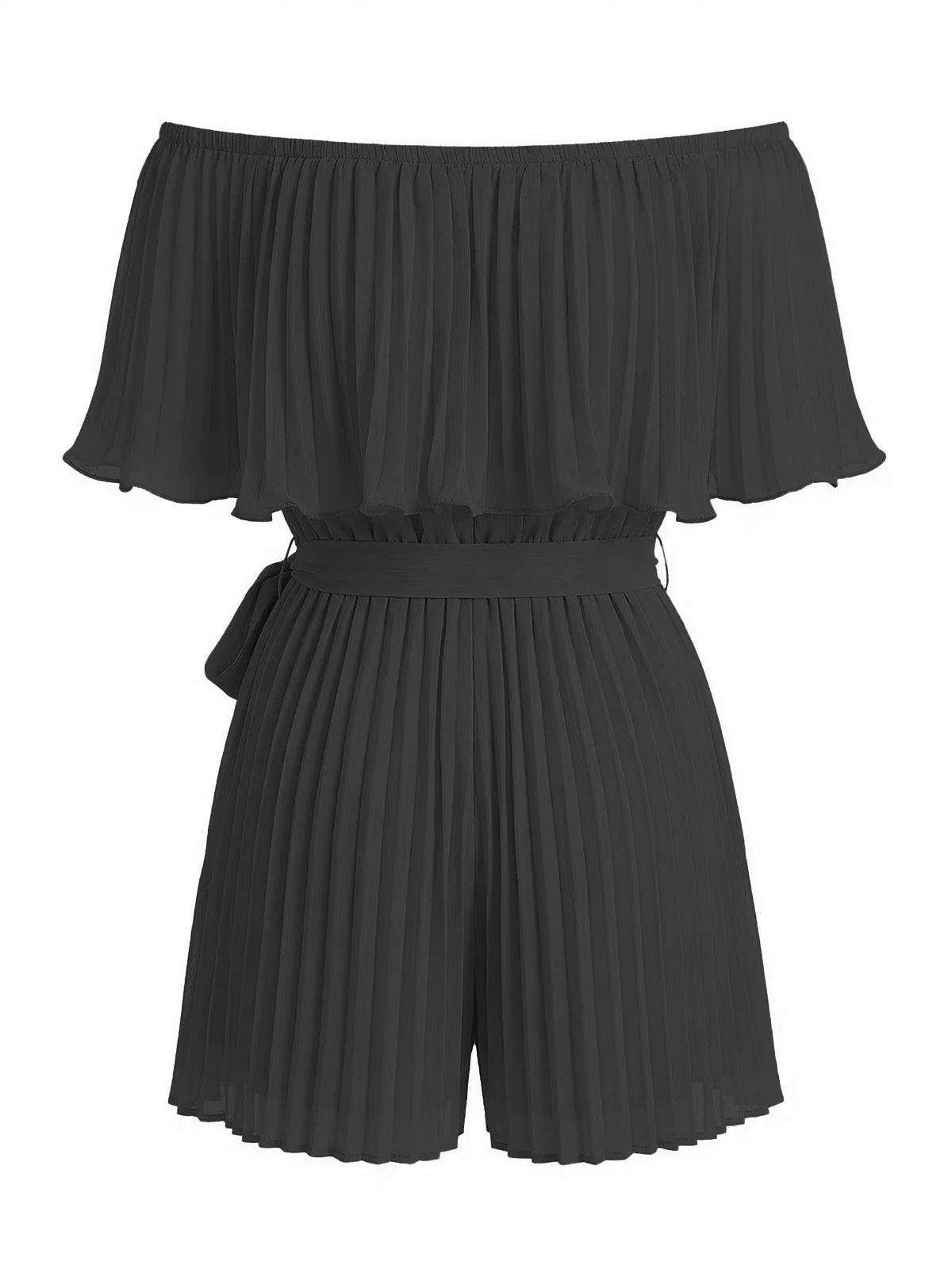 1960er Uni Schulterfrei Plissiertes Taillenband Romper - Image 7