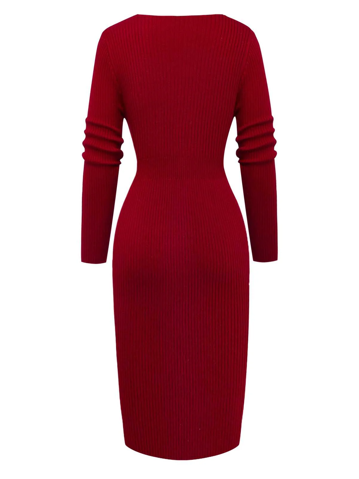 1960er V-Ausschnitt Rippstrick Taste Enges Kleid - Image 3