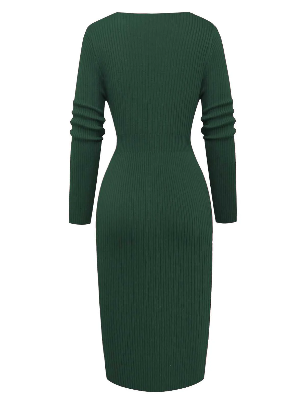 1960er V-Ausschnitt Rippstrick Taste Enges Kleid - Image 9