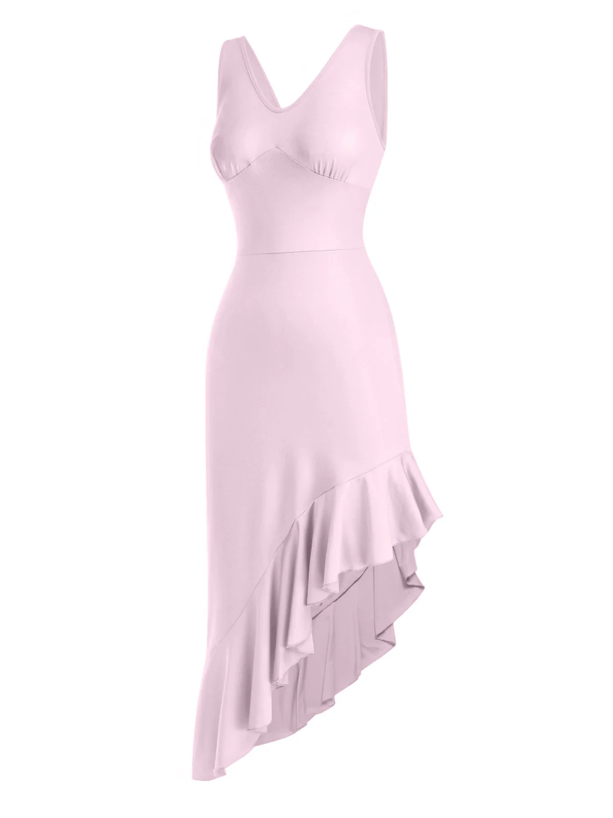 1960er V-Ausschnitt Schräg Rüschen Saum Ärmellos Kleid - Image 12