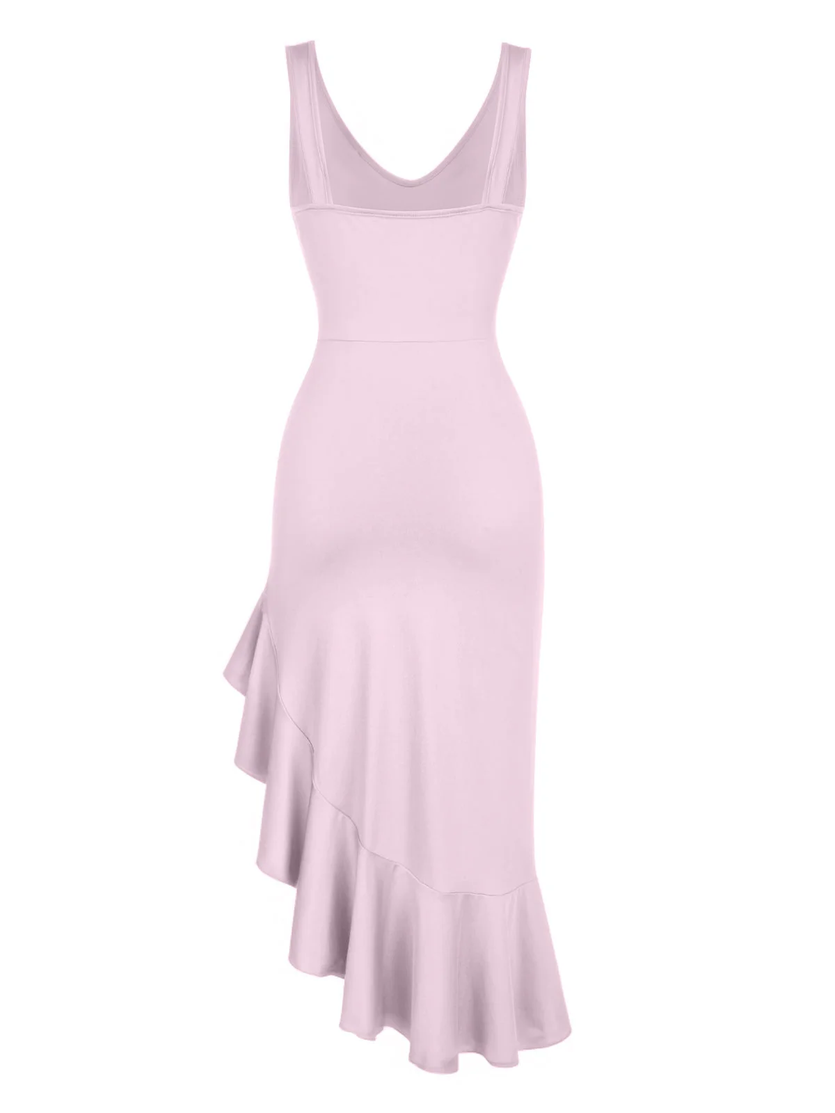 1960er V-Ausschnitt Schräg Rüschen Saum Ärmellos Kleid - Image 13