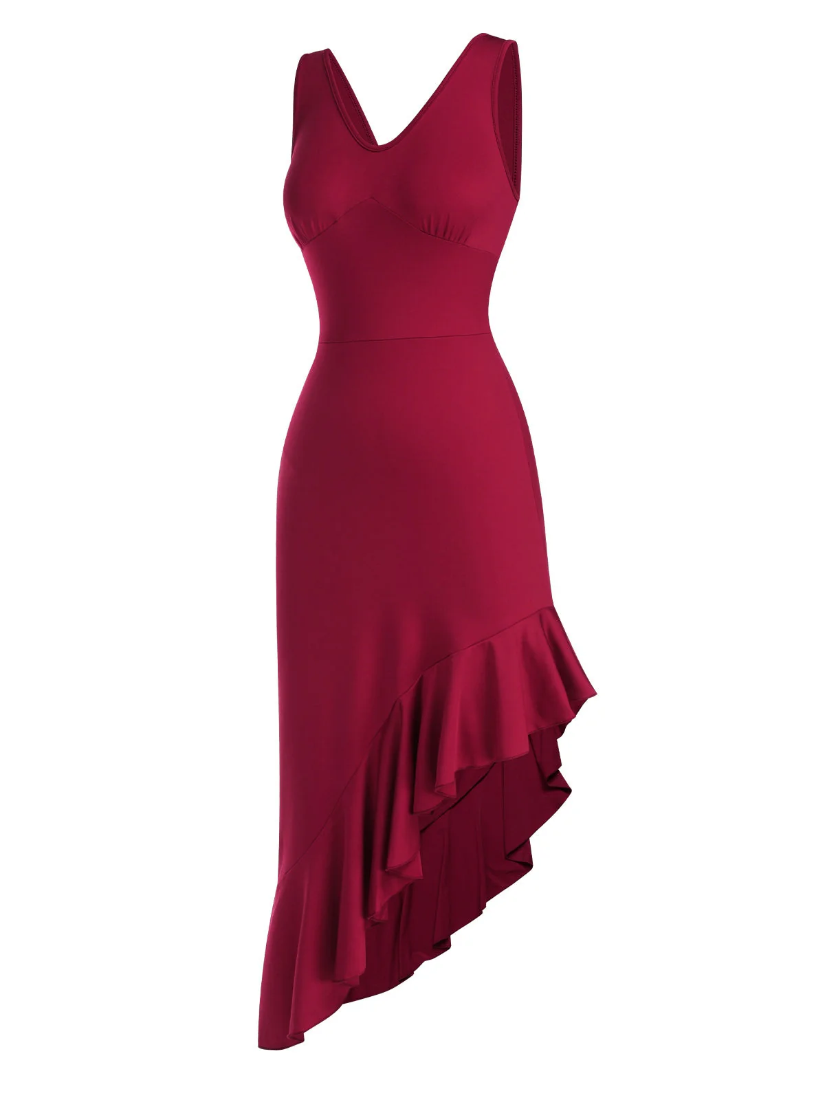 1960er V-Ausschnitt Schräg Rüschen Saum Ärmellos Kleid - Image 2