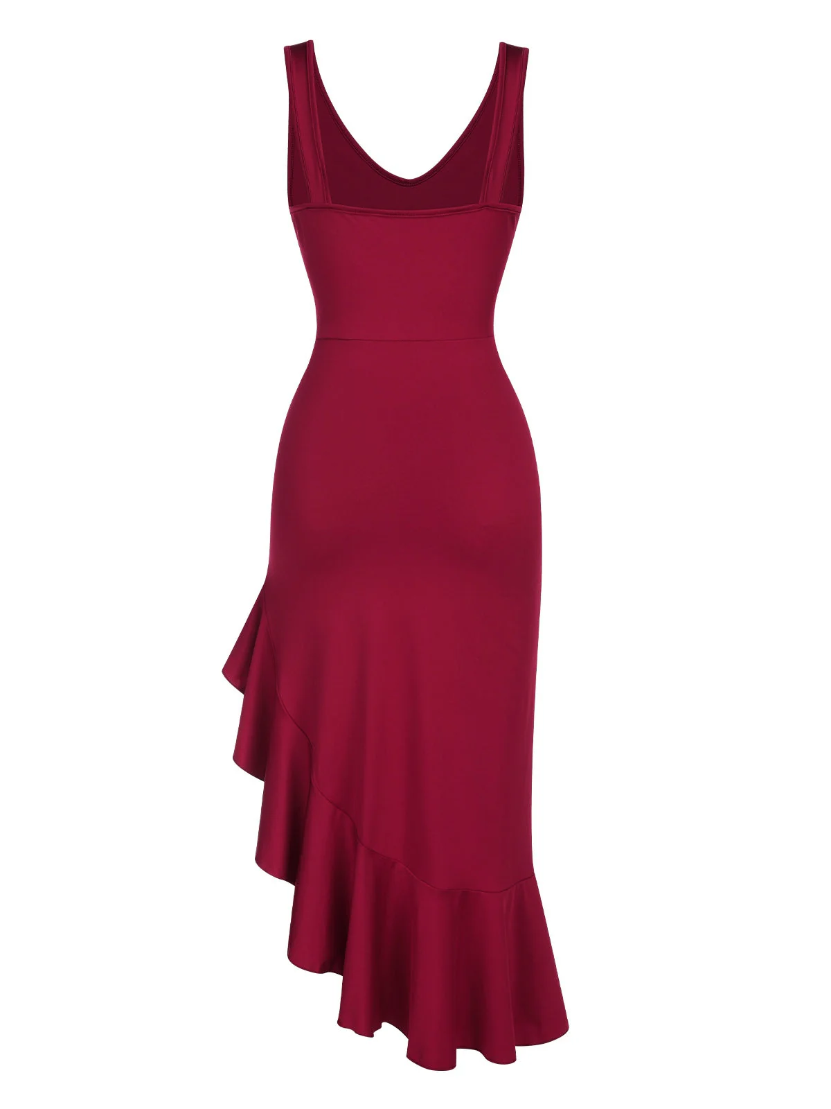 1960er V-Ausschnitt Schräg Rüschen Saum Ärmellos Kleid - Image 3