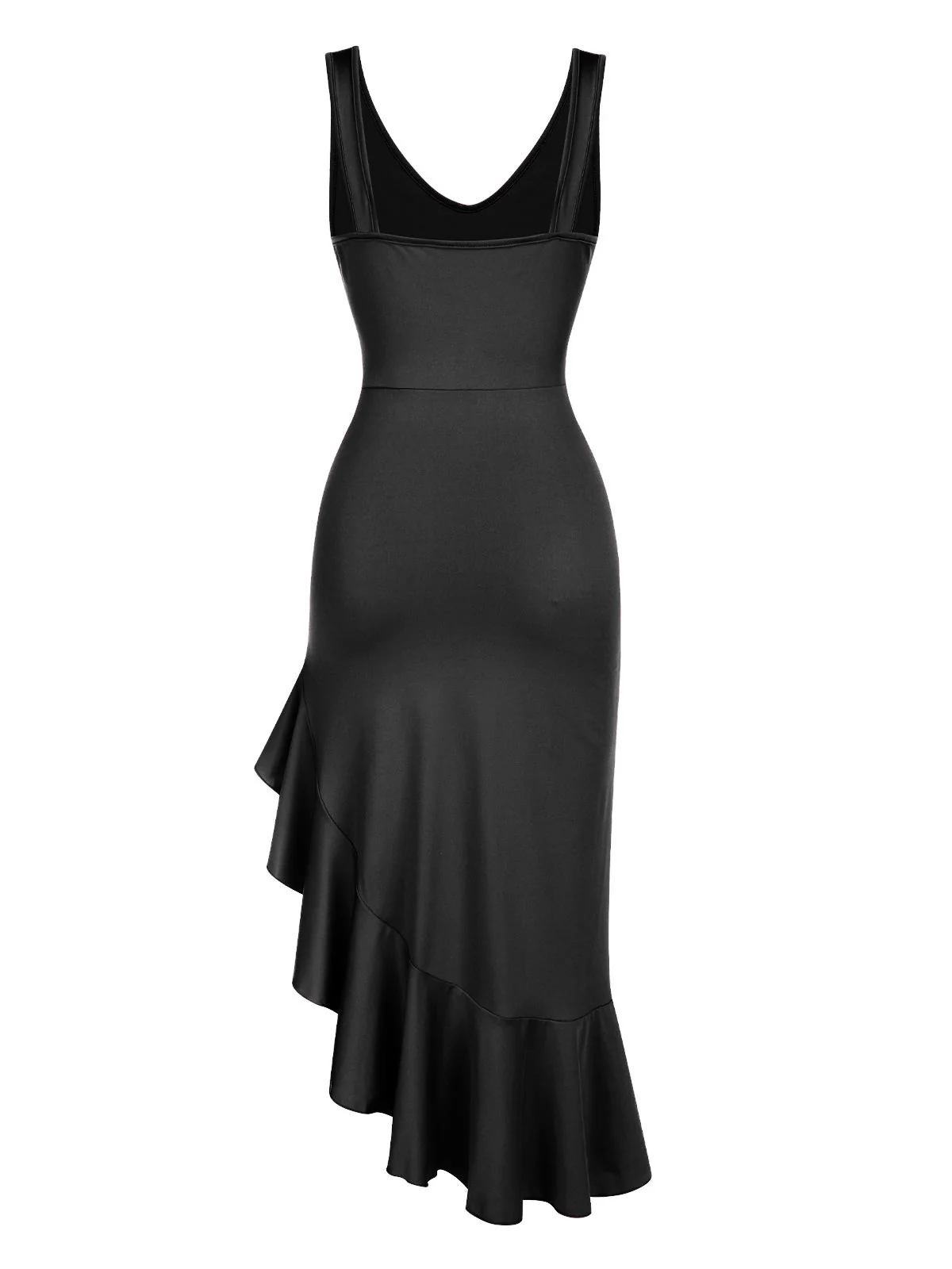 1960er V-Ausschnitt Schräg Rüschen Saum Ärmellos Kleid - Image 8