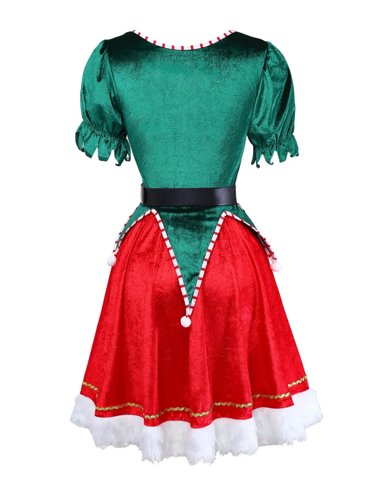 1960er Weihnachten Grün V-Ausschnitt Top & Rot Pelzbesatz Rock - Image 4