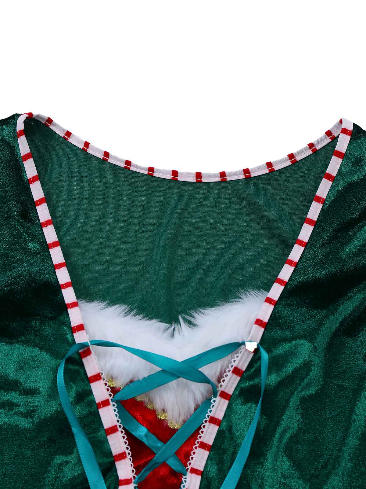 1960er Weihnachten Grün V-Ausschnitt Top & Rot Pelzbesatz Rock - Image 5