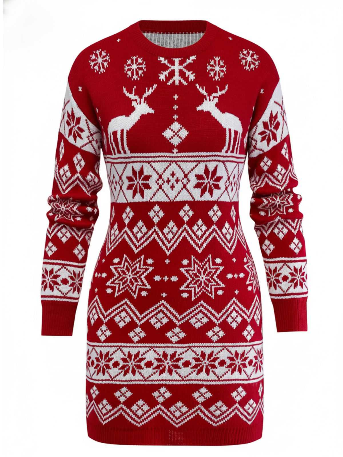 1960er Weihnachten Reindeer Schneeflocke Jacquard Stricken Kleid - Image 2
