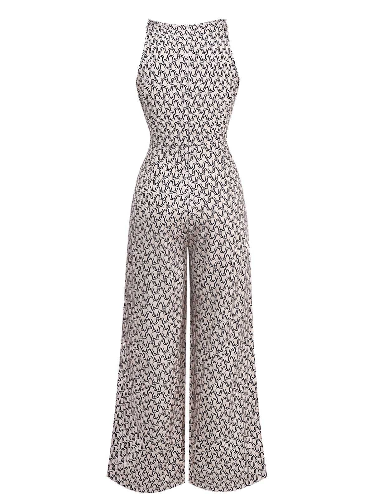 1970er Ärmellos Geometrischer Druck Taille-Bogen Jumpsuit - Image 2