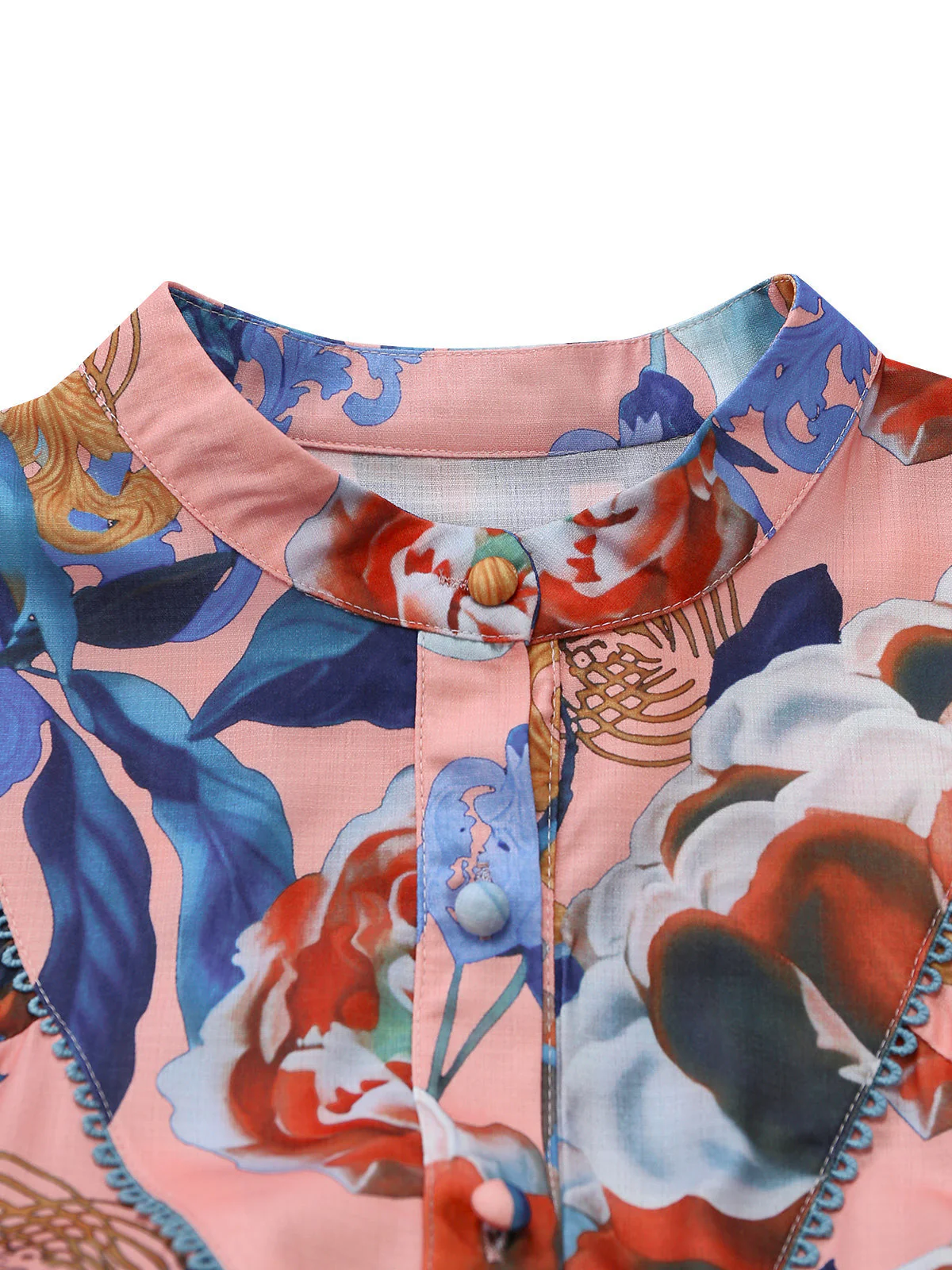 1970er Blumen Laternenärmel Hemdkragen Gürtel Kleid - Image 4
