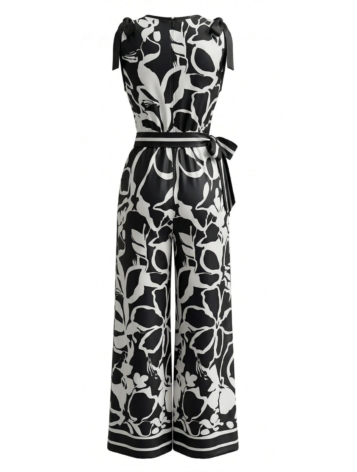 1970er Blumen V-Ausschnitt Ärmellos Weites Bein Jumpsuit - Image 3