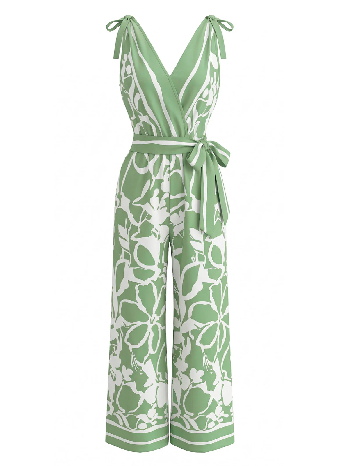 1970er Blumen V-Ausschnitt Ärmellos Weites Bein Jumpsuit - Image 4
