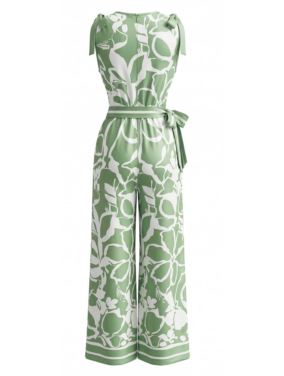 1970er Blumen V-Ausschnitt Ärmellos Weites Bein Jumpsuit - Image 5