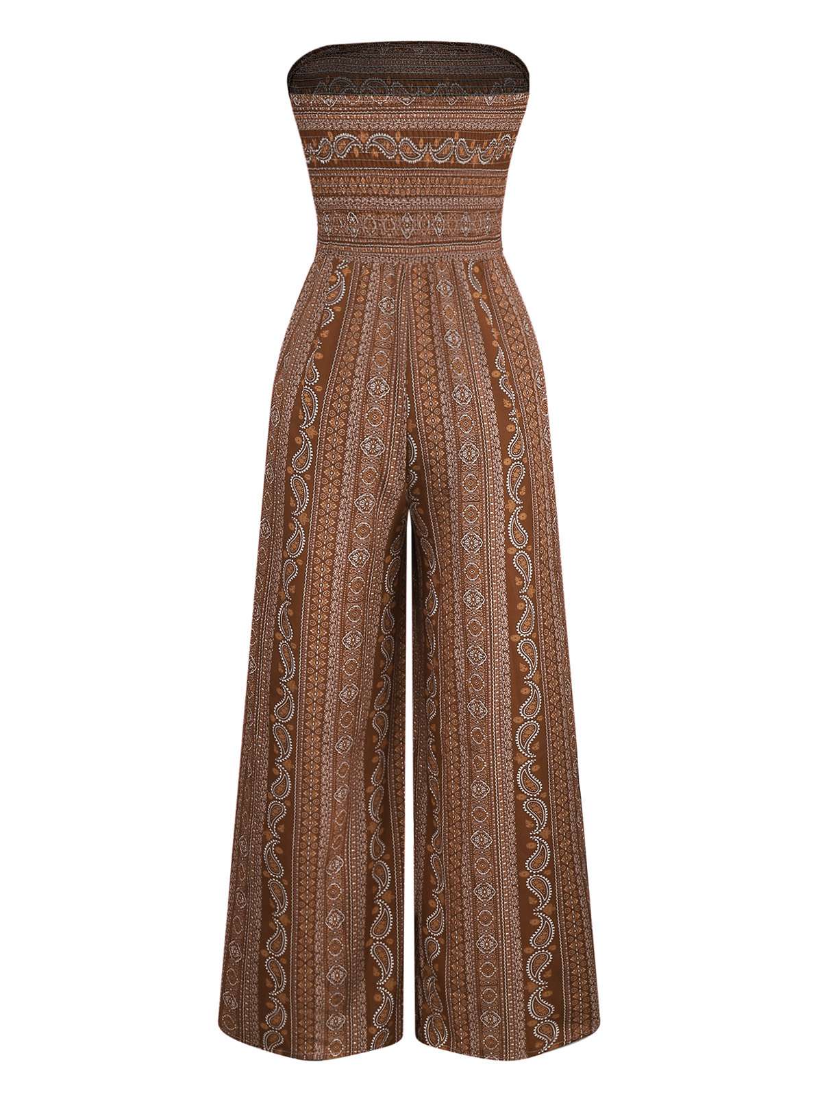 1970er Bohemien Trägerlos Schlitz Gesmokt Jumpsuit - Image 12