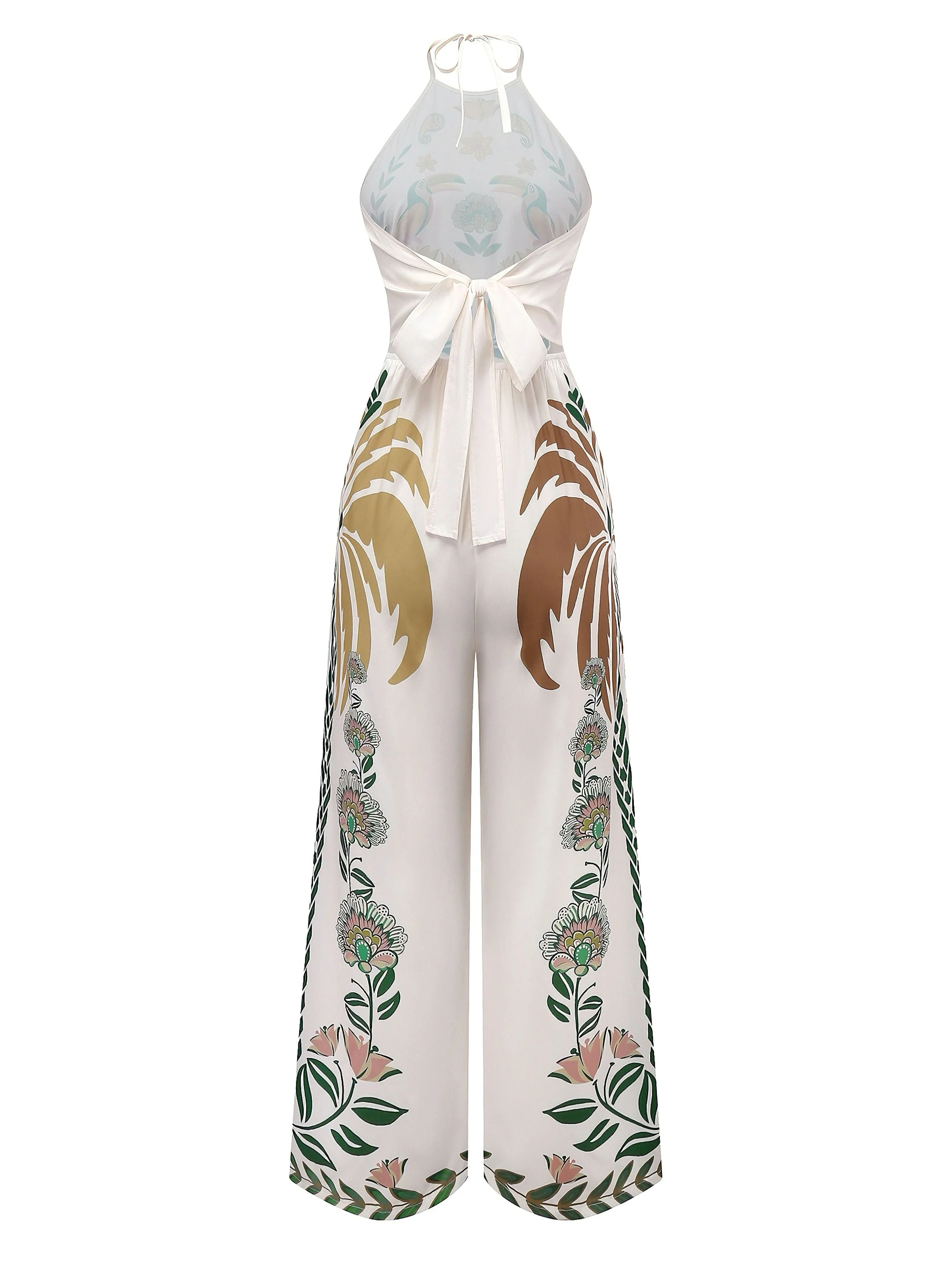 1970er Boho Blumen Zurück Schnürung Patchwork Jumpsuit - Image 2