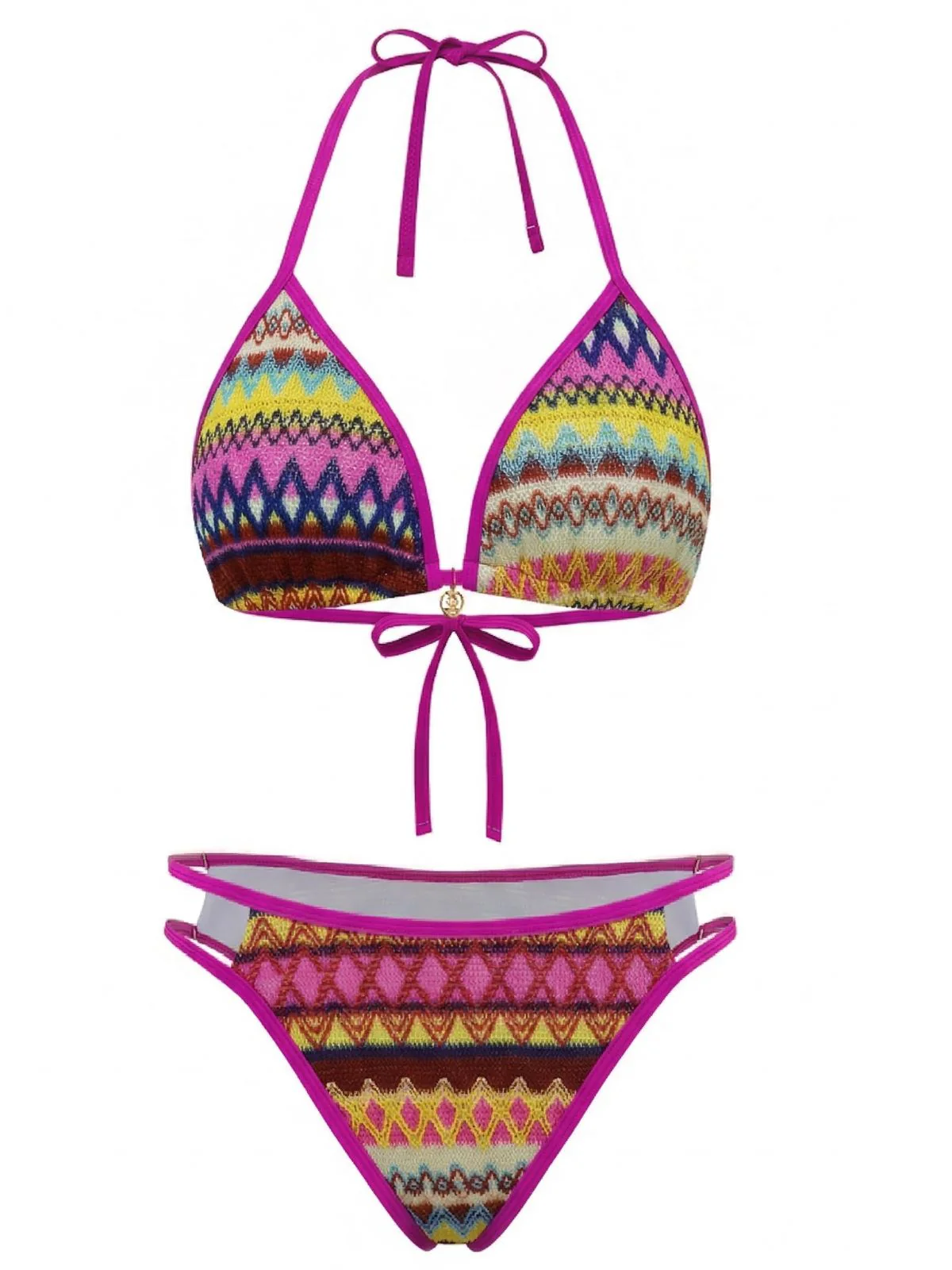 1970er Boho Geometrisch Stricken Halter Bikini Set - Image 10