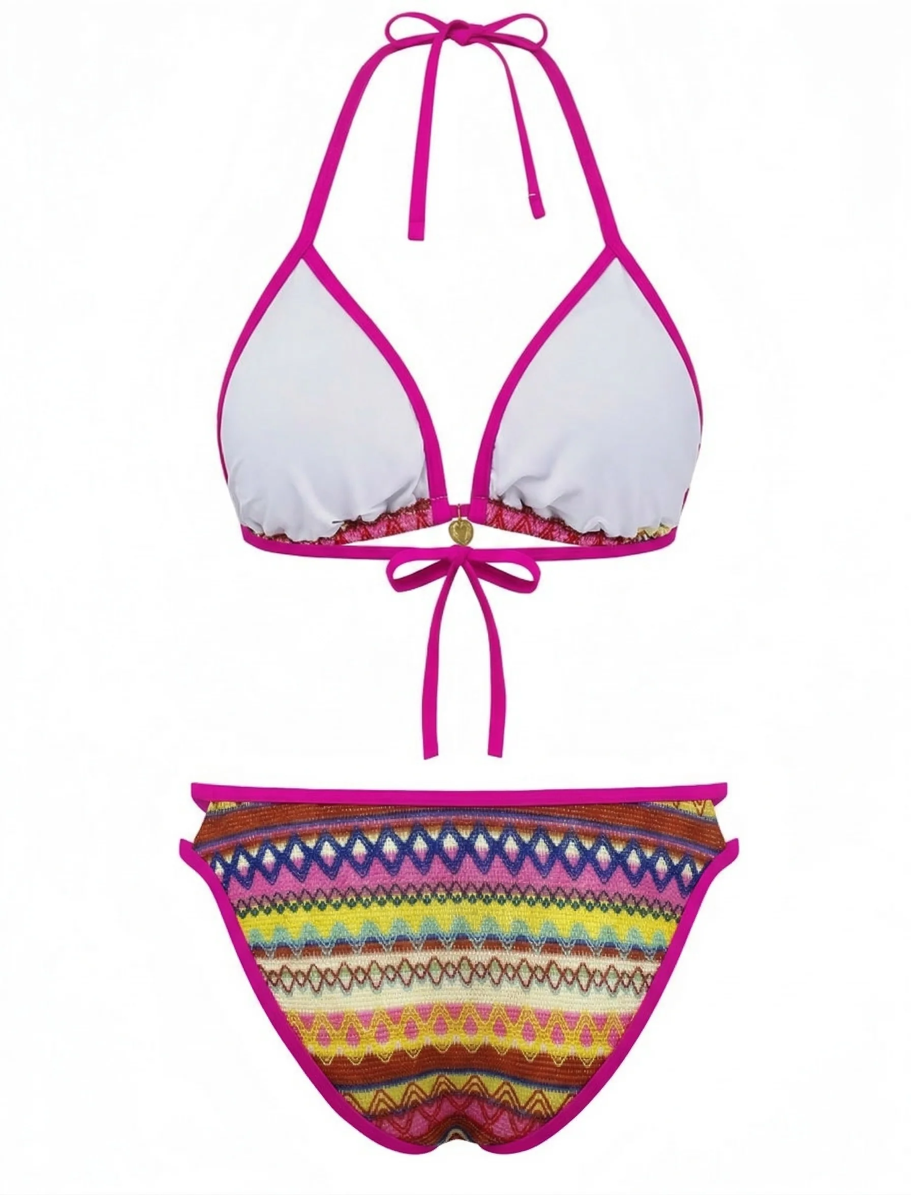 1970er Boho Geometrisch Stricken Halter Bikini Set - Image 11