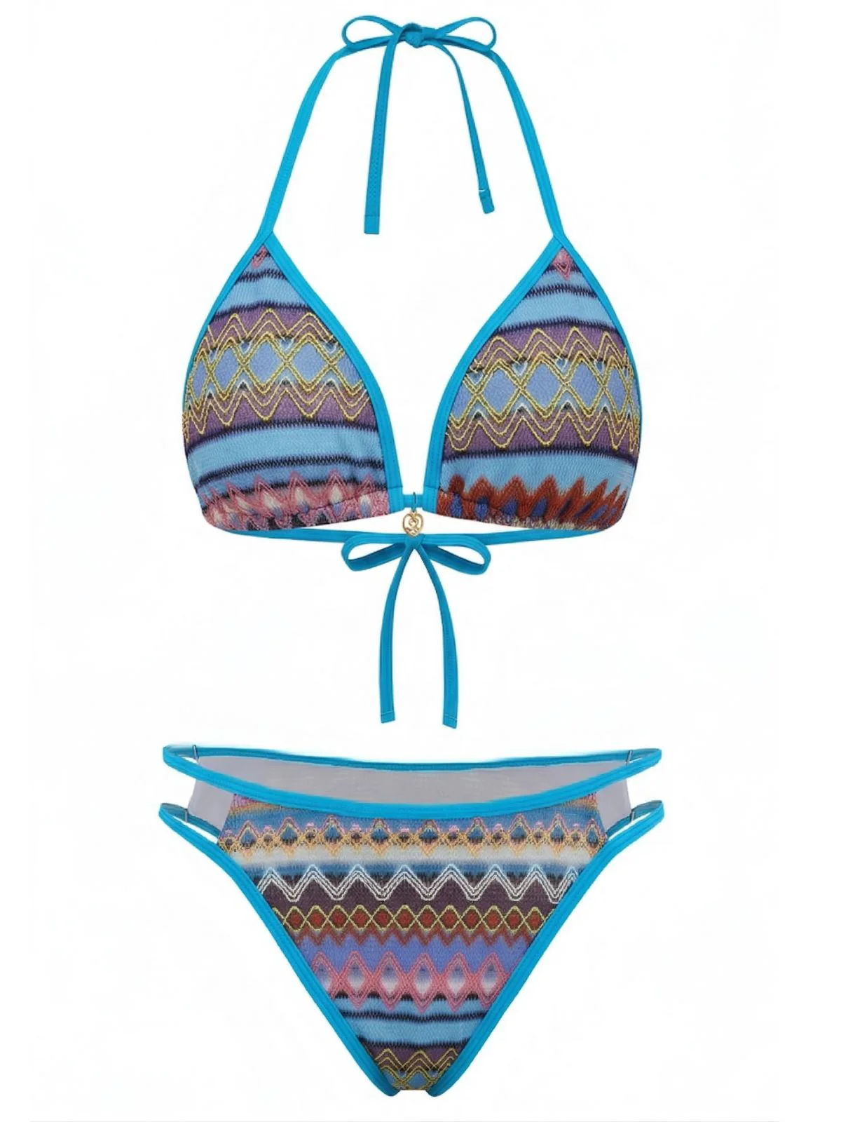 1970er Boho Geometrisch Stricken Halter Bikini Set - Image 12