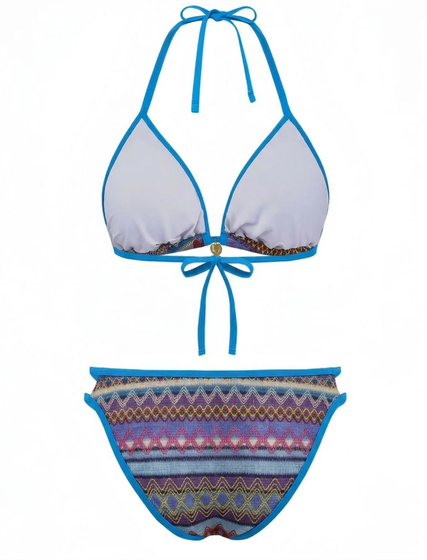 1970er Boho Geometrisch Stricken Halter Bikini Set - Image 13