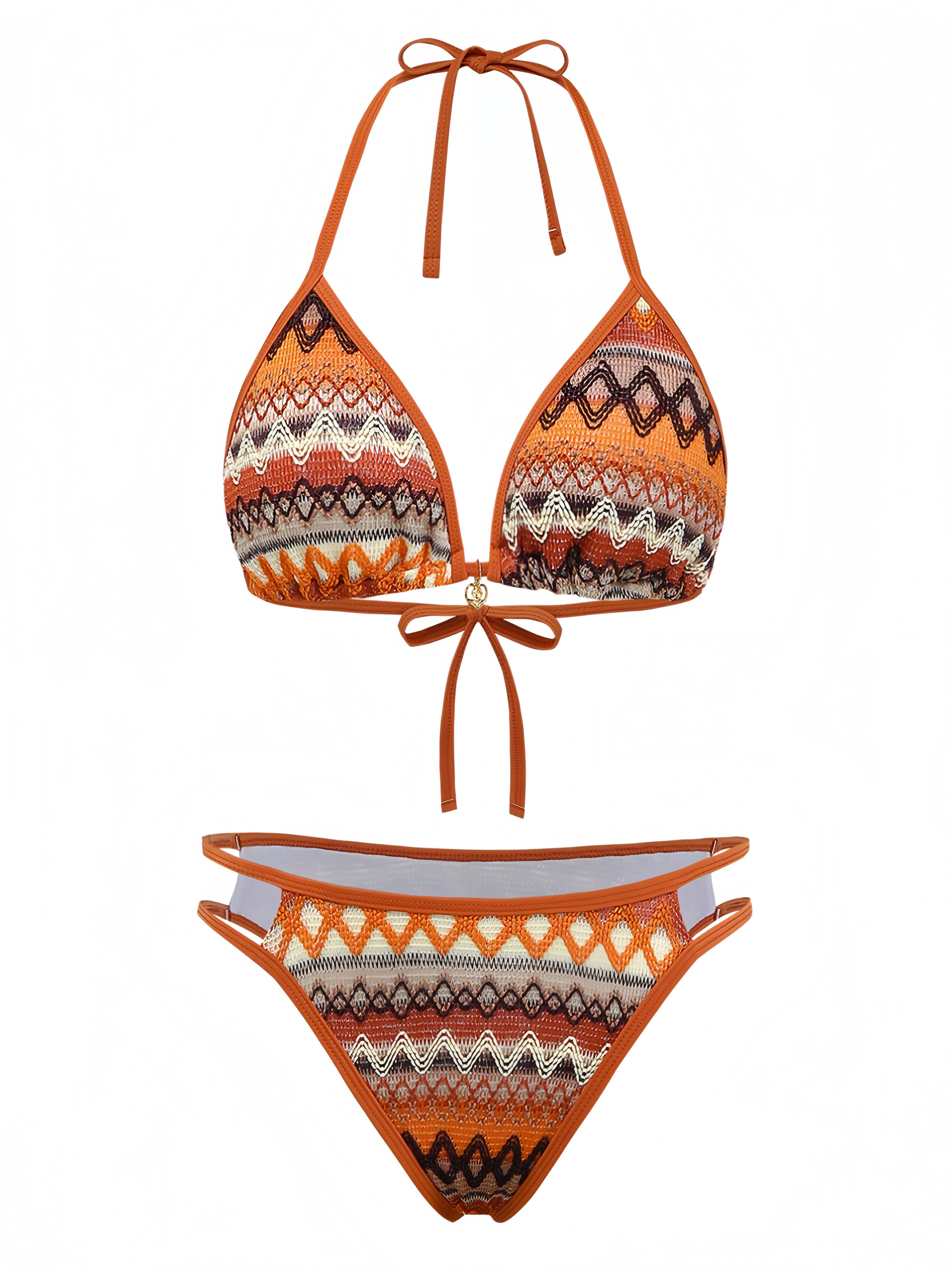 1970er Boho Geometrisch Stricken Halter Bikini Set - Image 2