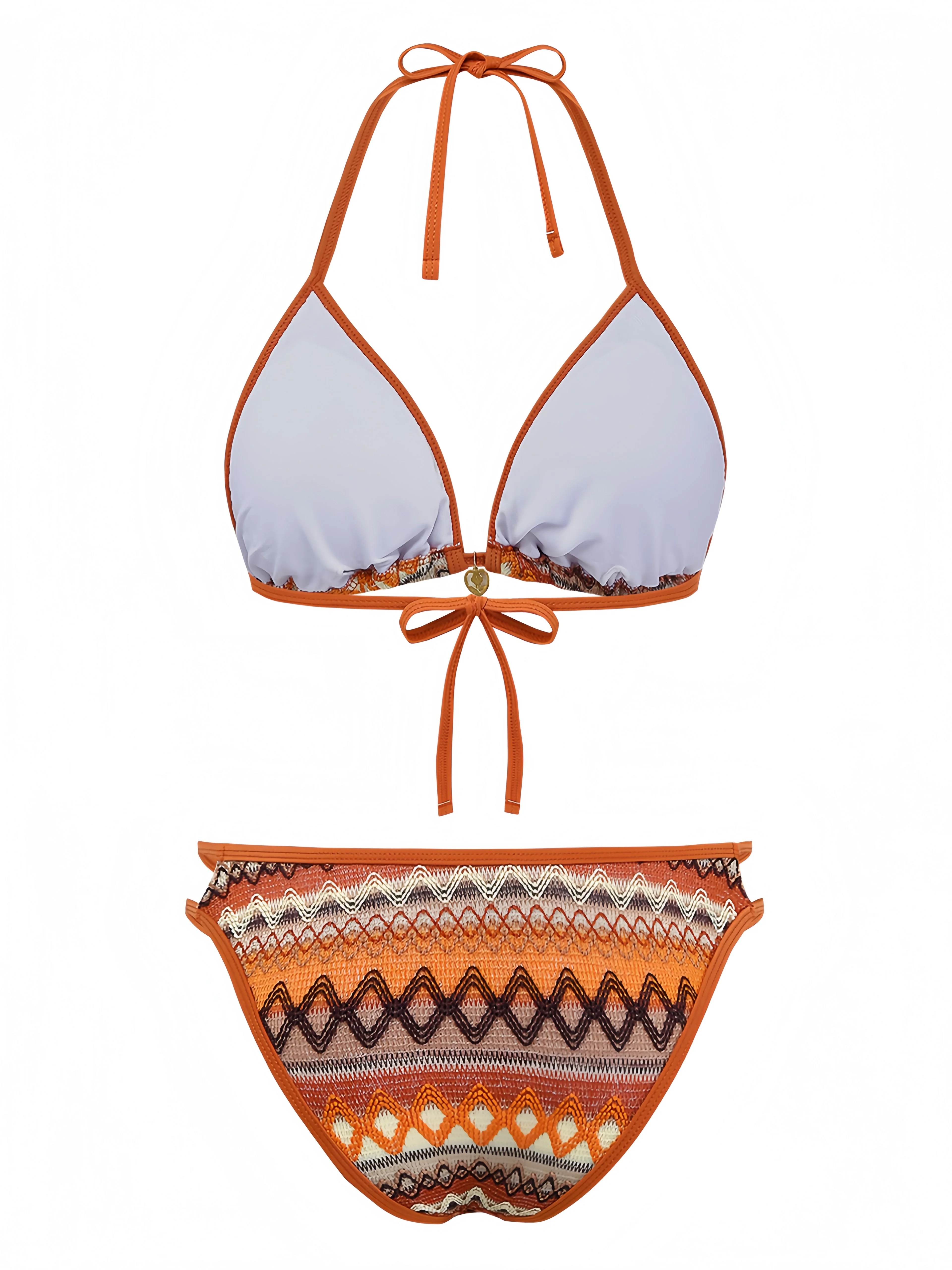 1970er Boho Geometrisch Stricken Halter Bikini Set - Image 3