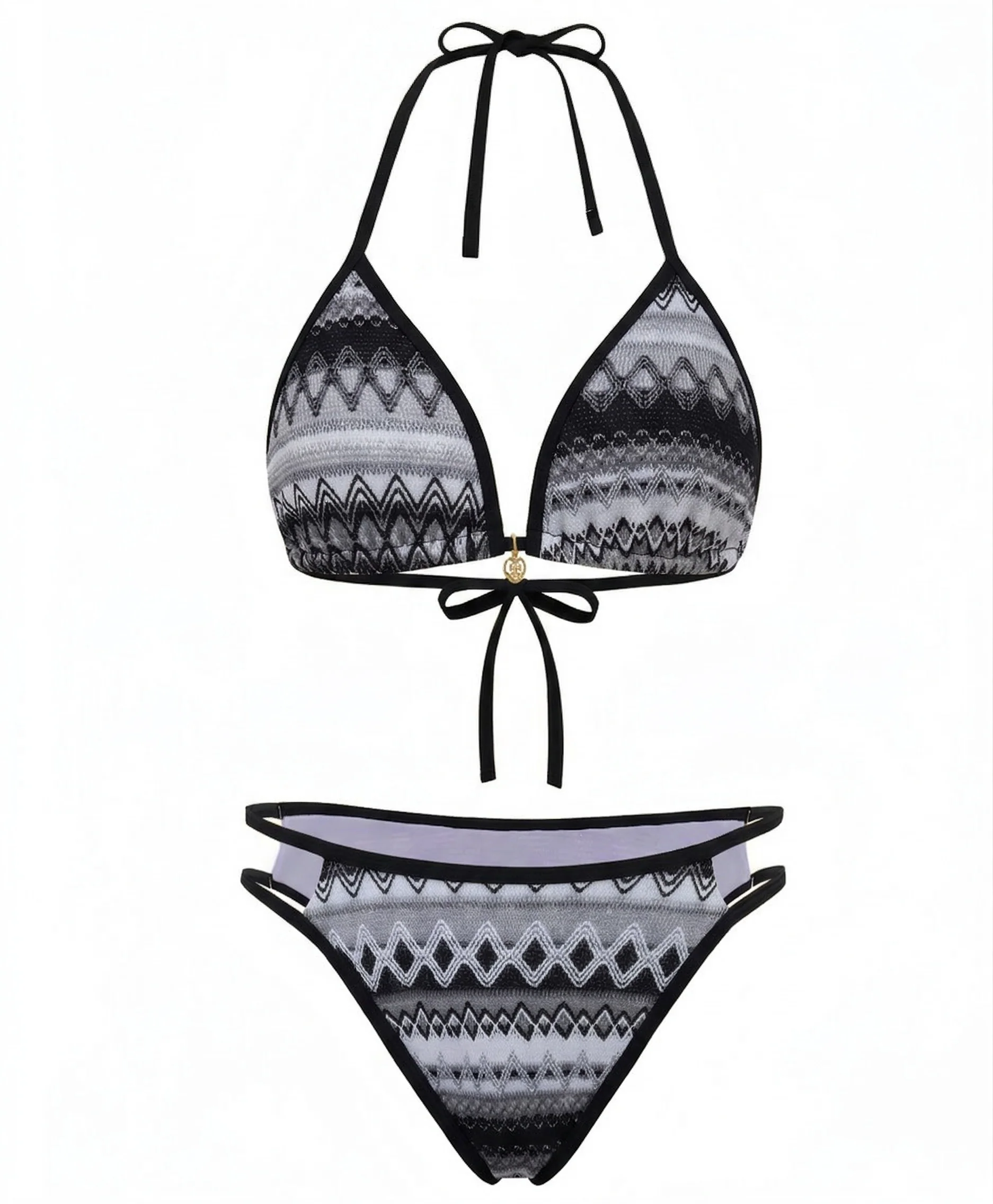 1970er Boho Geometrisch Stricken Halter Bikini Set - Image 8