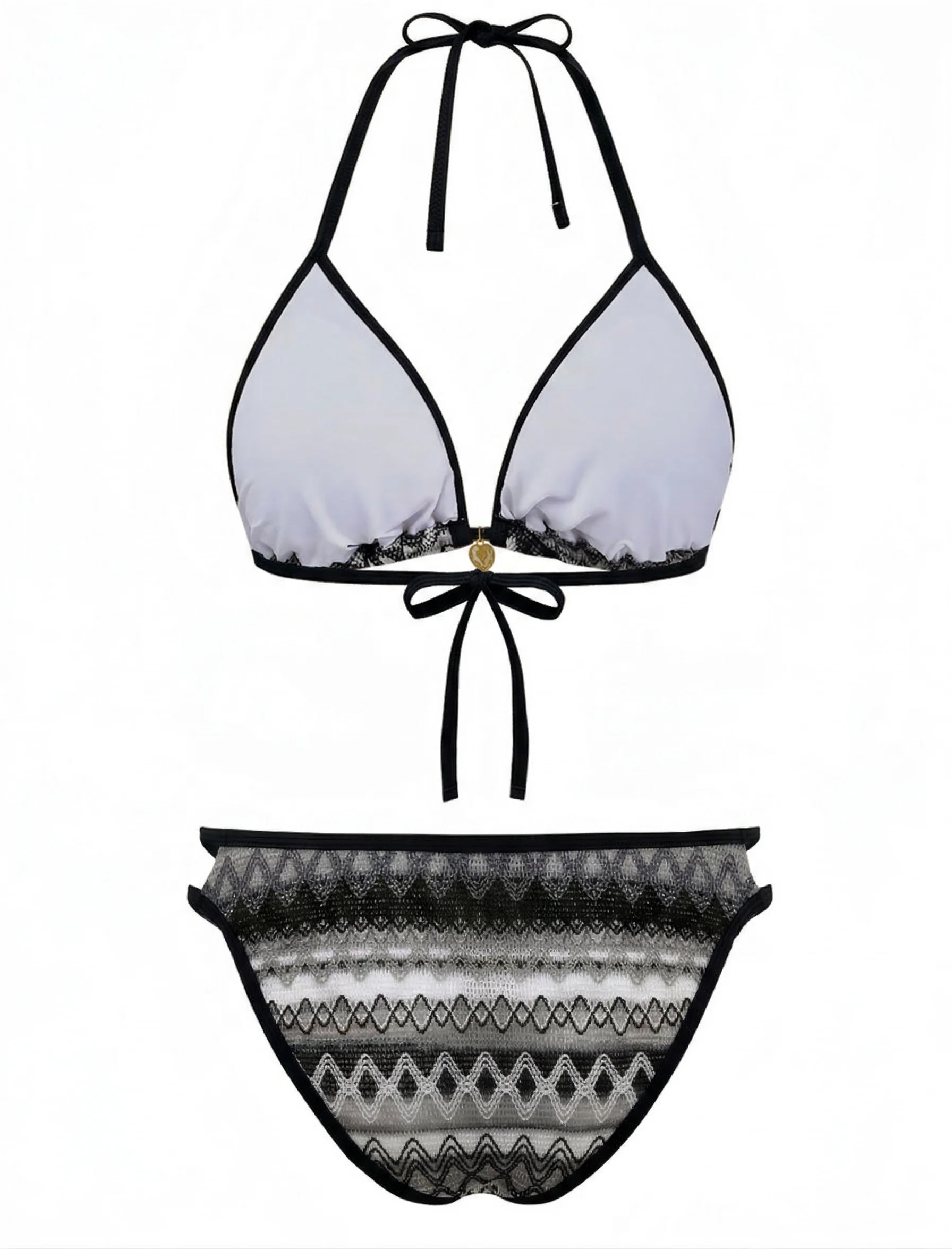 1970er Boho Geometrisch Stricken Halter Bikini Set - Image 9