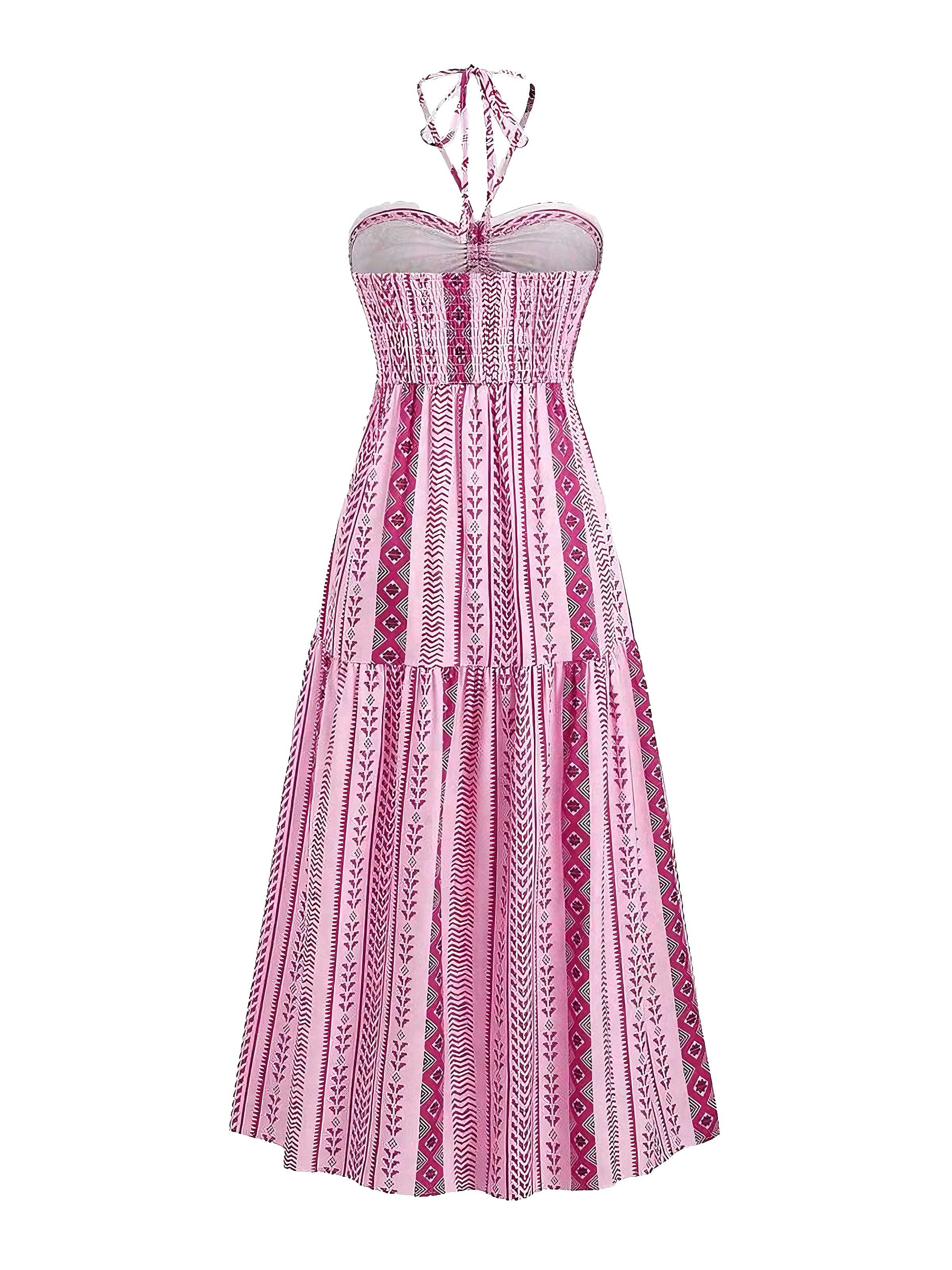 1970er Boho Halter Ethnisch Drucken Kleid - Image 2